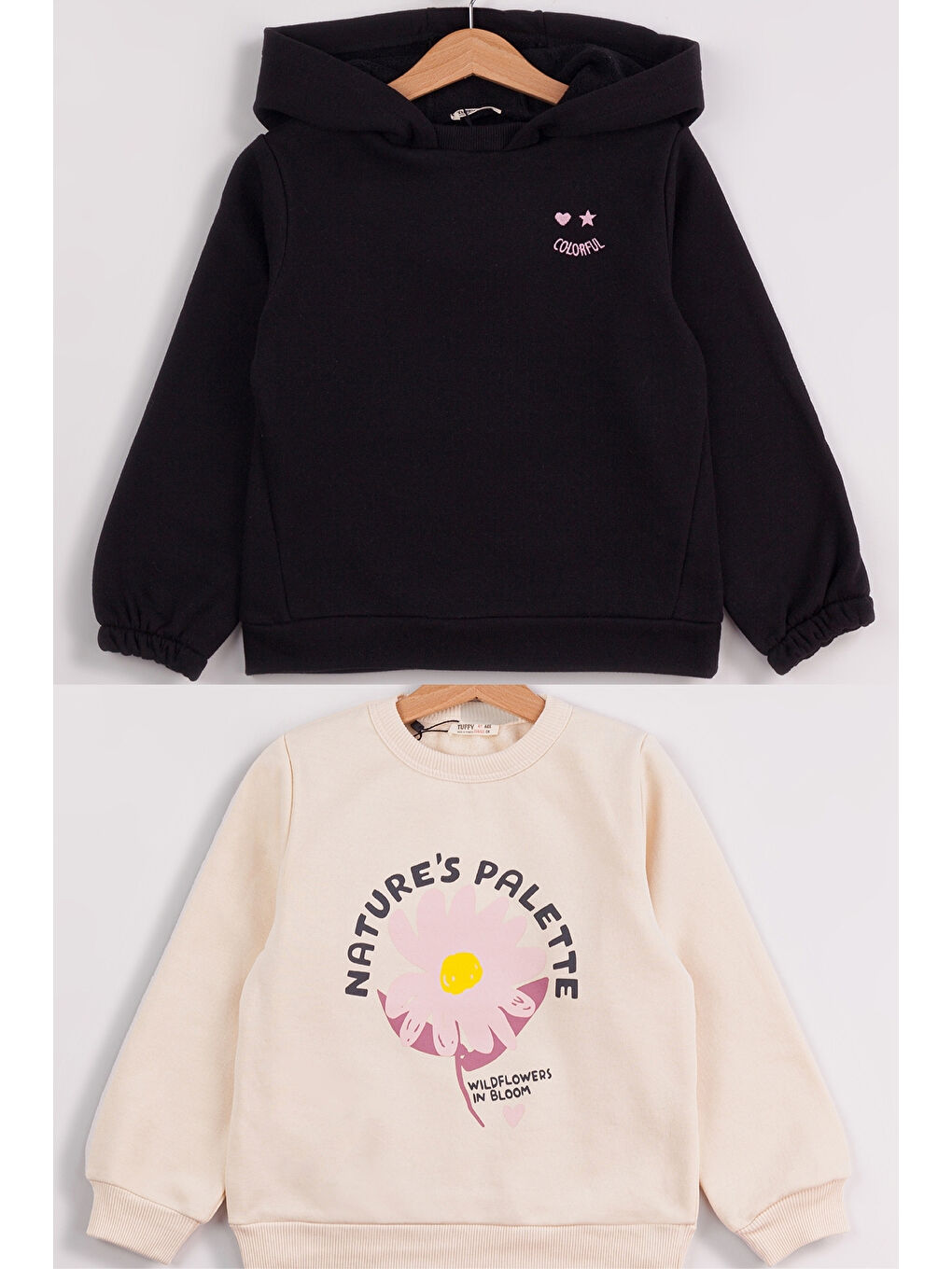 Ekru Kız Çocuk 2'li Paket Basic Sweatshirt