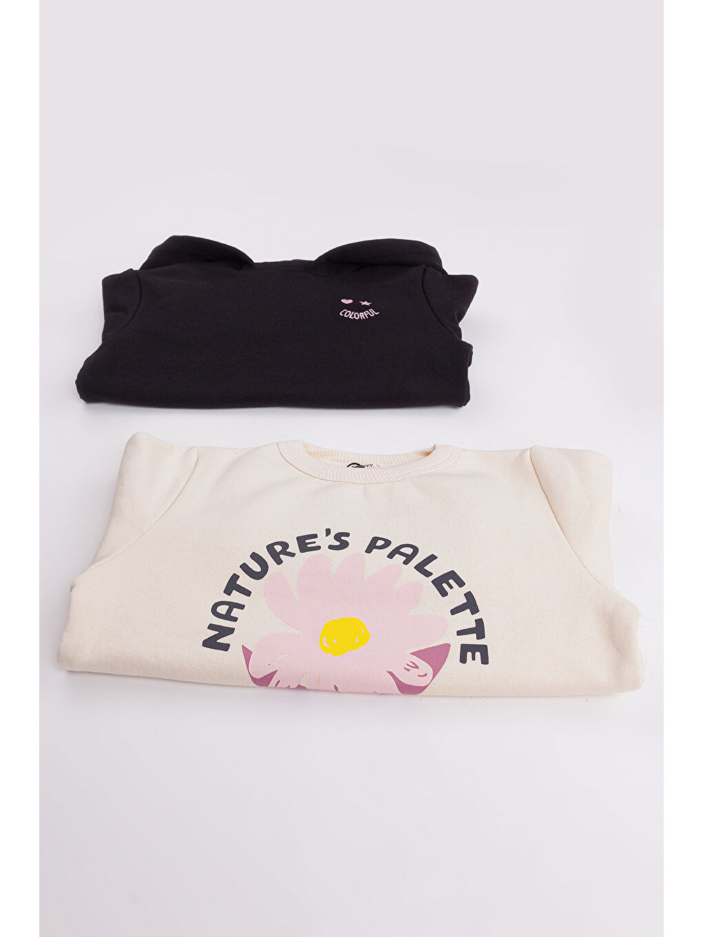 Ekru Kız Çocuk 2'li Paket Basic Sweatshirt-1