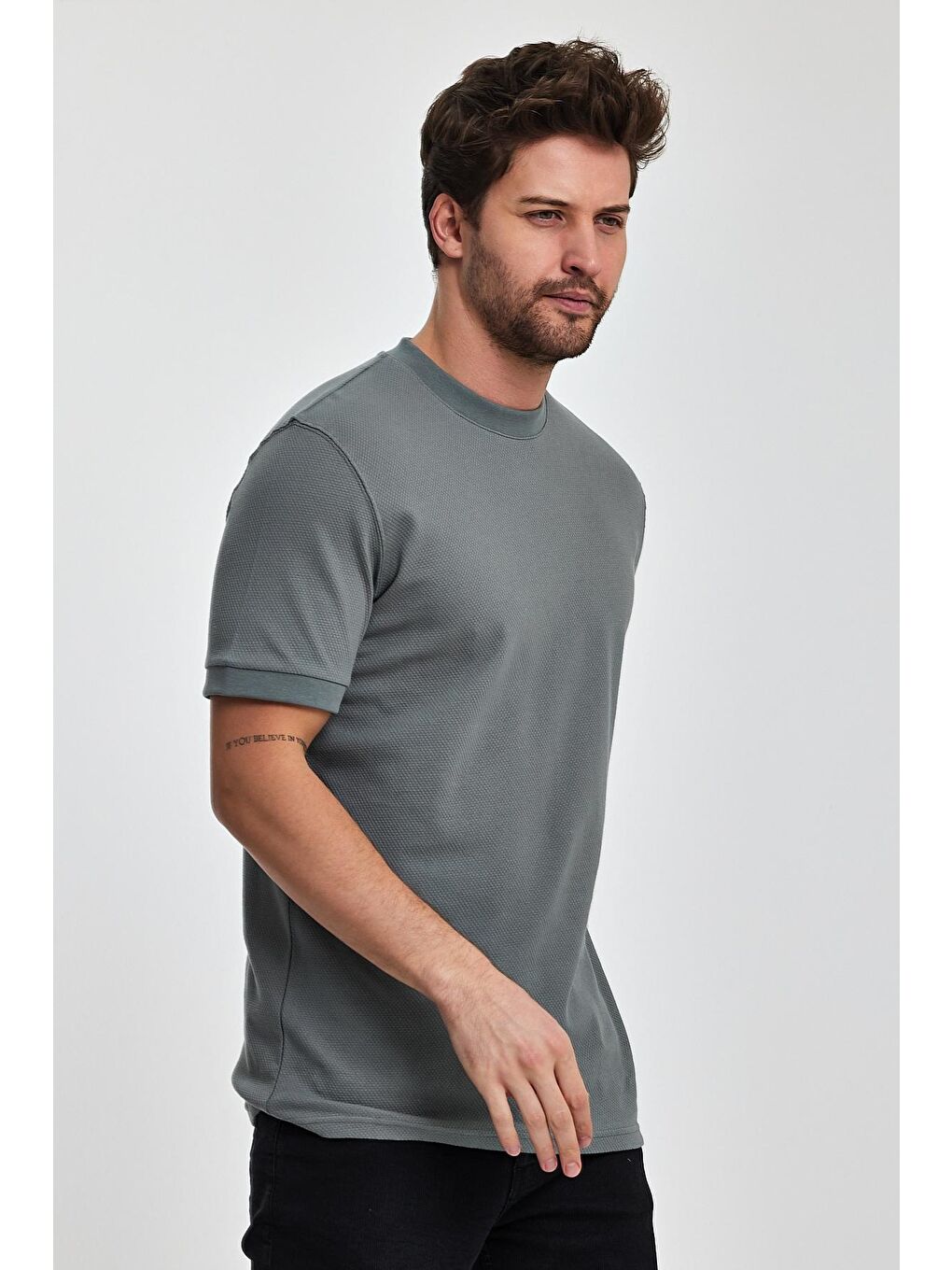 Haki 30-1 Petek Süprem Bisiklet Yaka Erkek Tişört-3