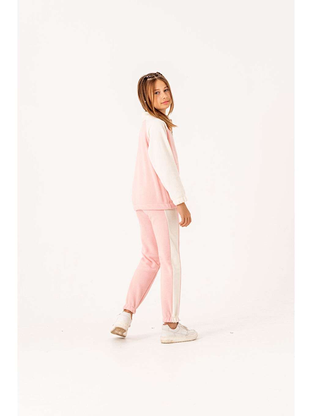 Pembe Nakışlı Polar Kız Çocuk Alt-Üst Eşofman Takımı-1