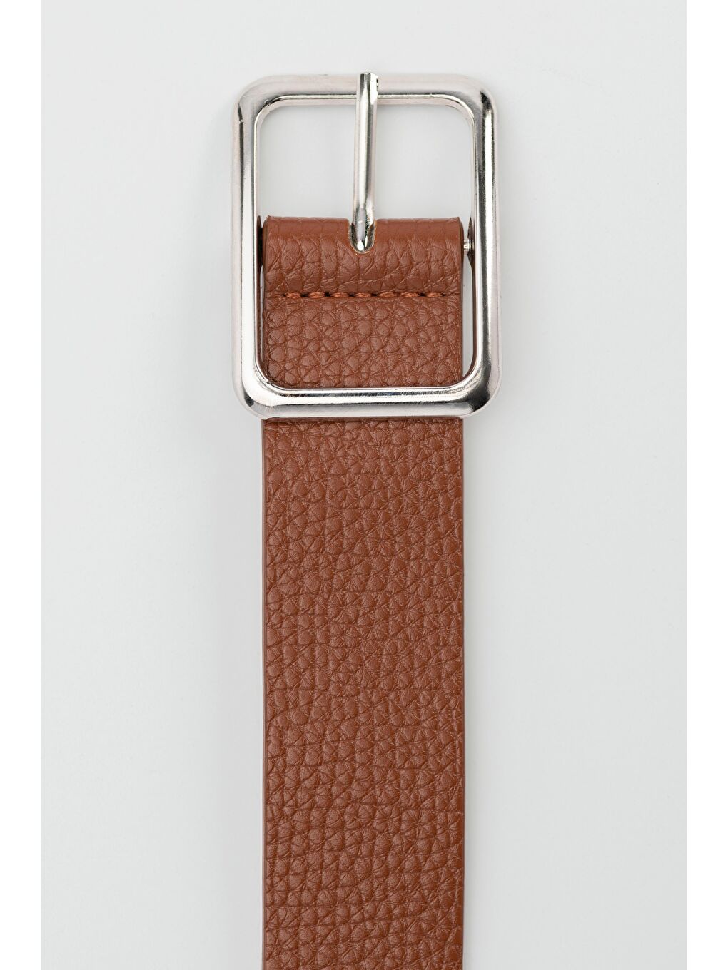 Kahverengi Dikdörtgen Tokalı Tırtıklı Suni Deri Kemer Taba-2