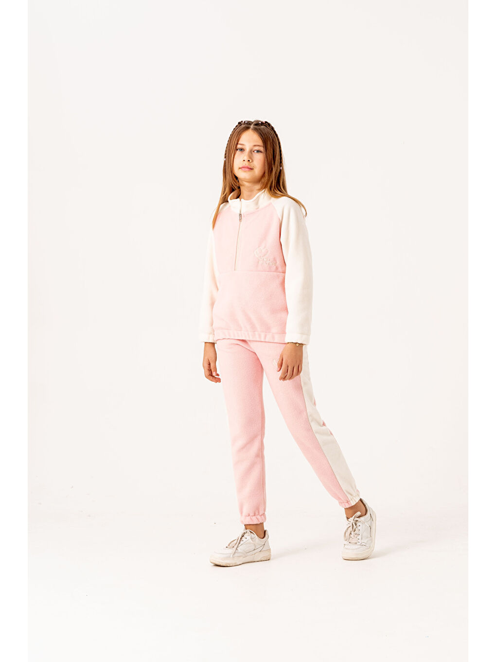 Pembe Nakışlı Polar Kız Çocuk Alt-Üst Eşofman Takımı-2