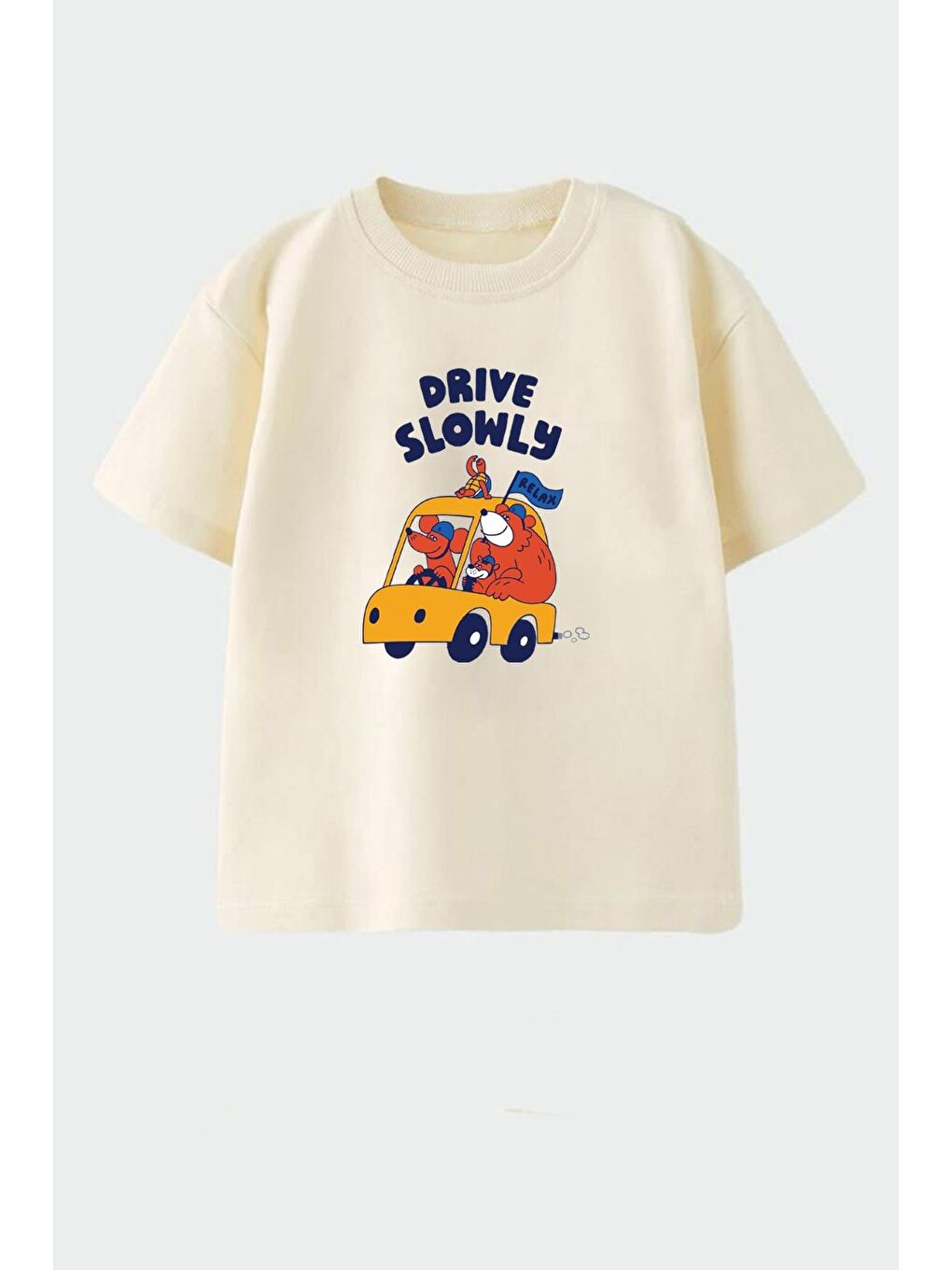 Bej Erkek Çocuk Slogan Baskılı Pamuklu Bisiklet Yaka T-Shirt