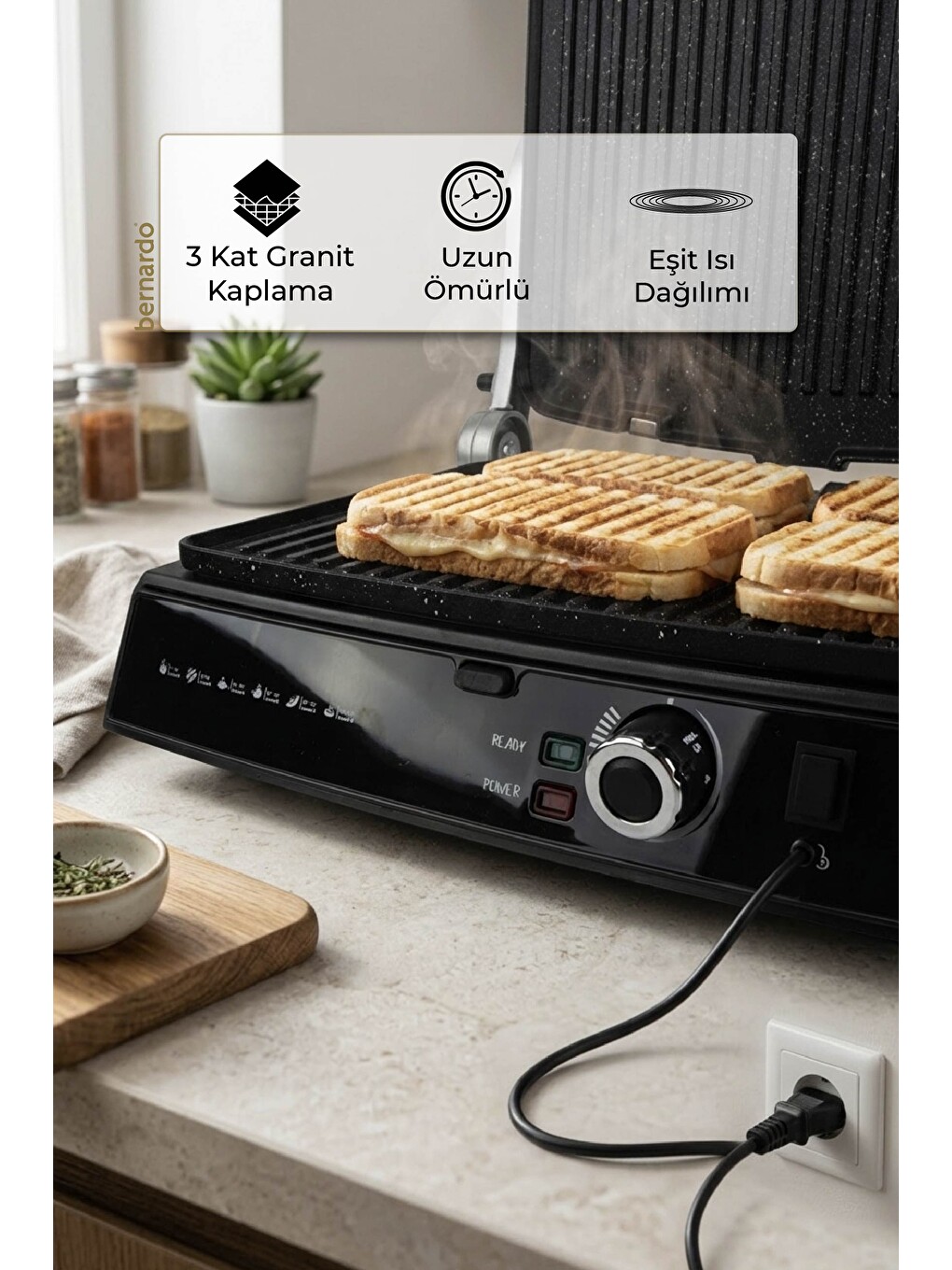 Ruby 2000w 6 Dilim Kapasiteli Çıkarılabilir Plakalı Izgara Ve Tost Makinesi Siyah-5