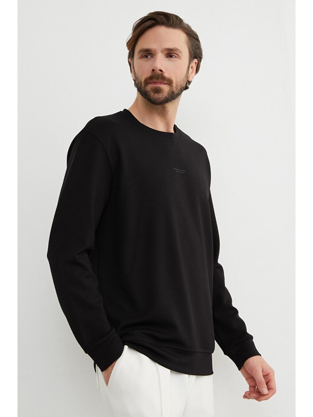 Siyah Basic Bisiklet Yaka Modal Kumaş Sweatshirt