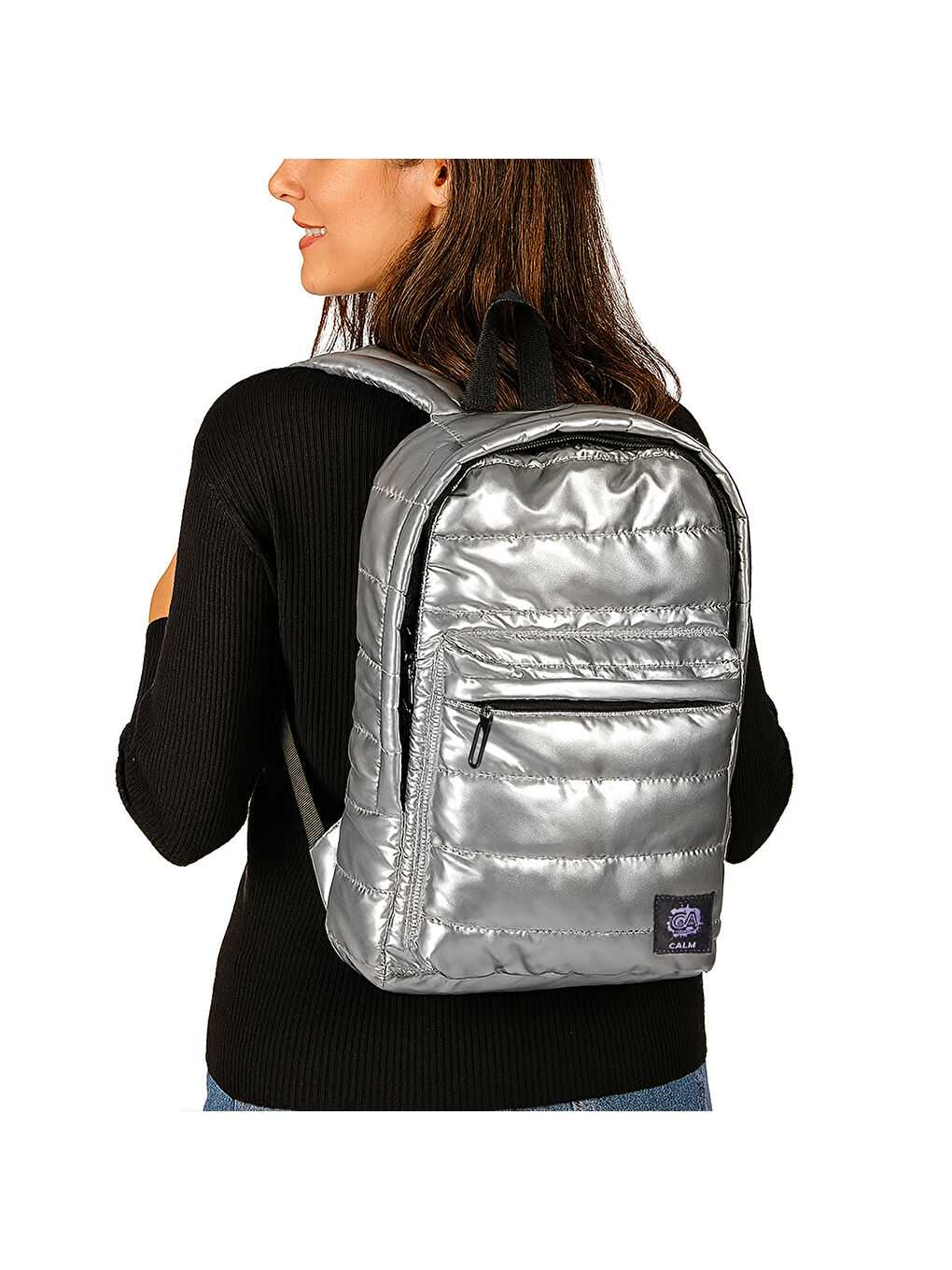 Moods Up Calm Kapitone Su Geçirmez Kumaşlı Okul ve Laptop Sırt Çantası Gümüş Renk-8