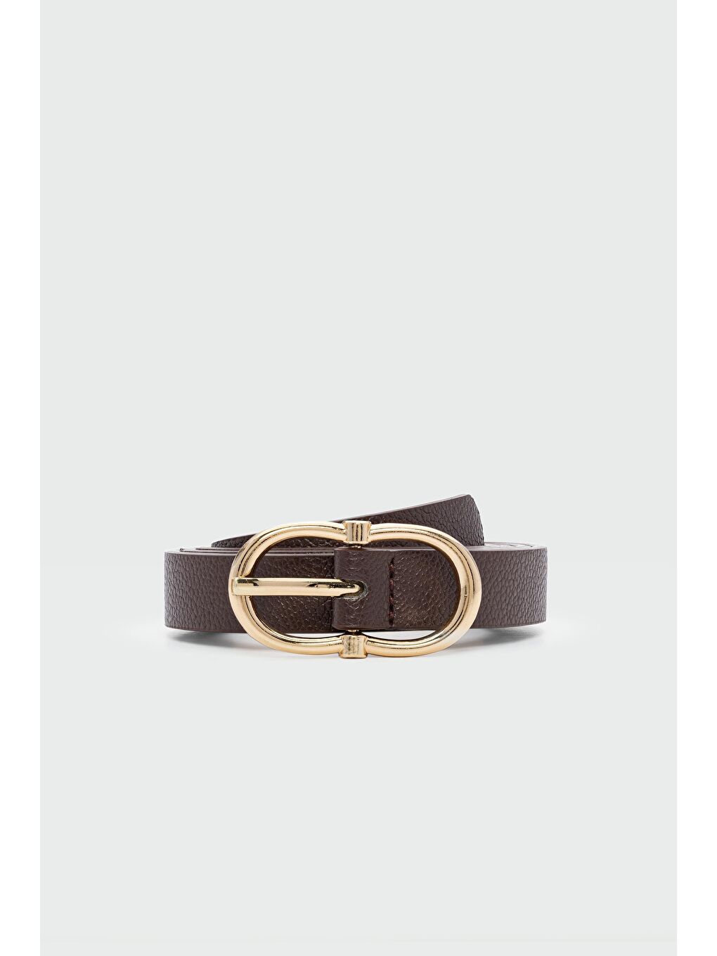 Kahverengi Oval Tokalı Dokulu Suni Deri Kemer Kahve