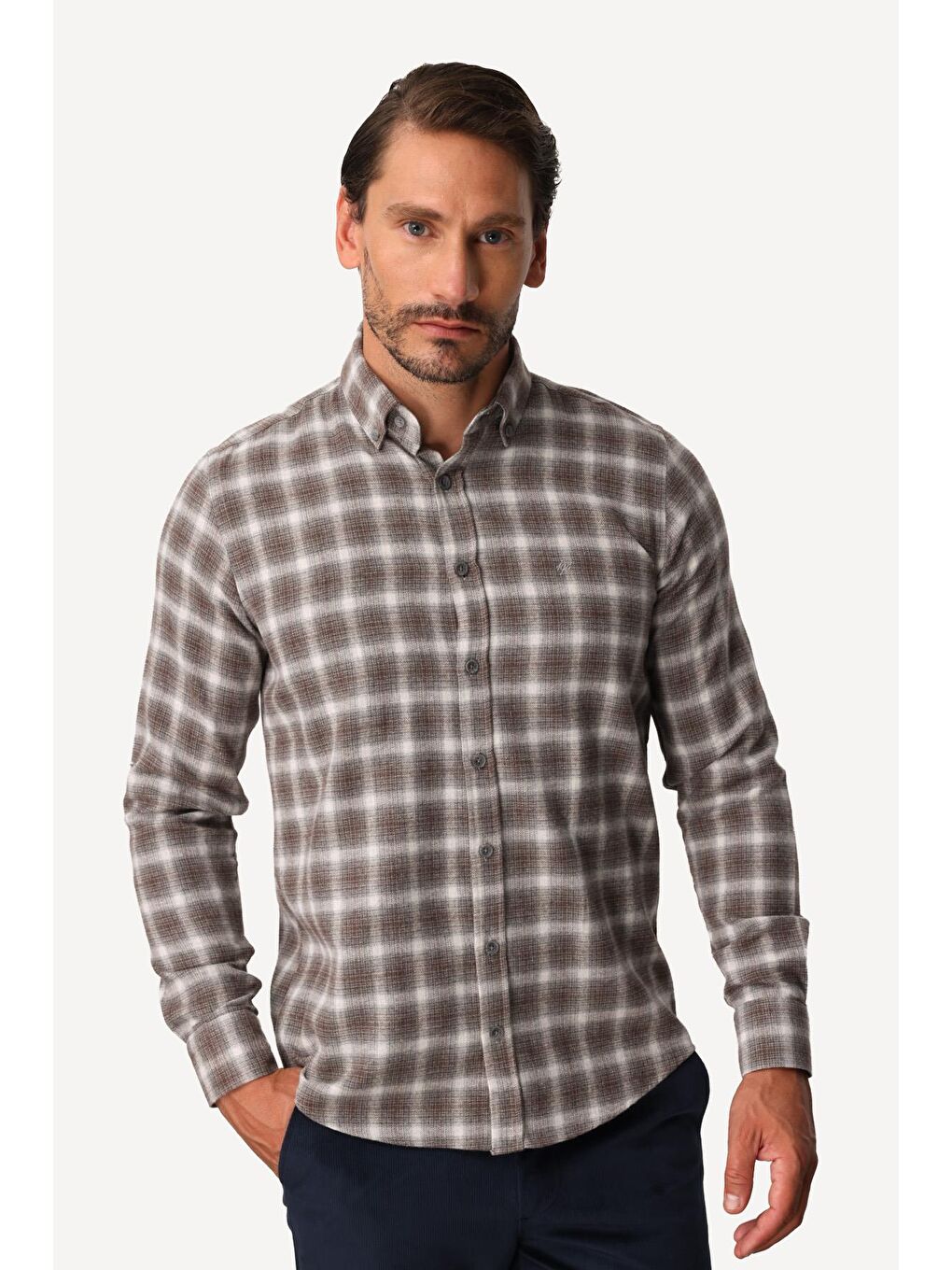 Kahverengi Erkek Kahve Dynamic Fit Düğmelİ Yaka Gömlek-3