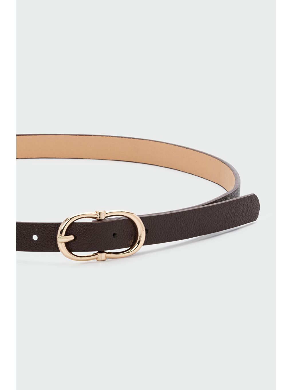 Kahverengi Oval Tokalı Dokulu Suni Deri Kemer Kahve-1