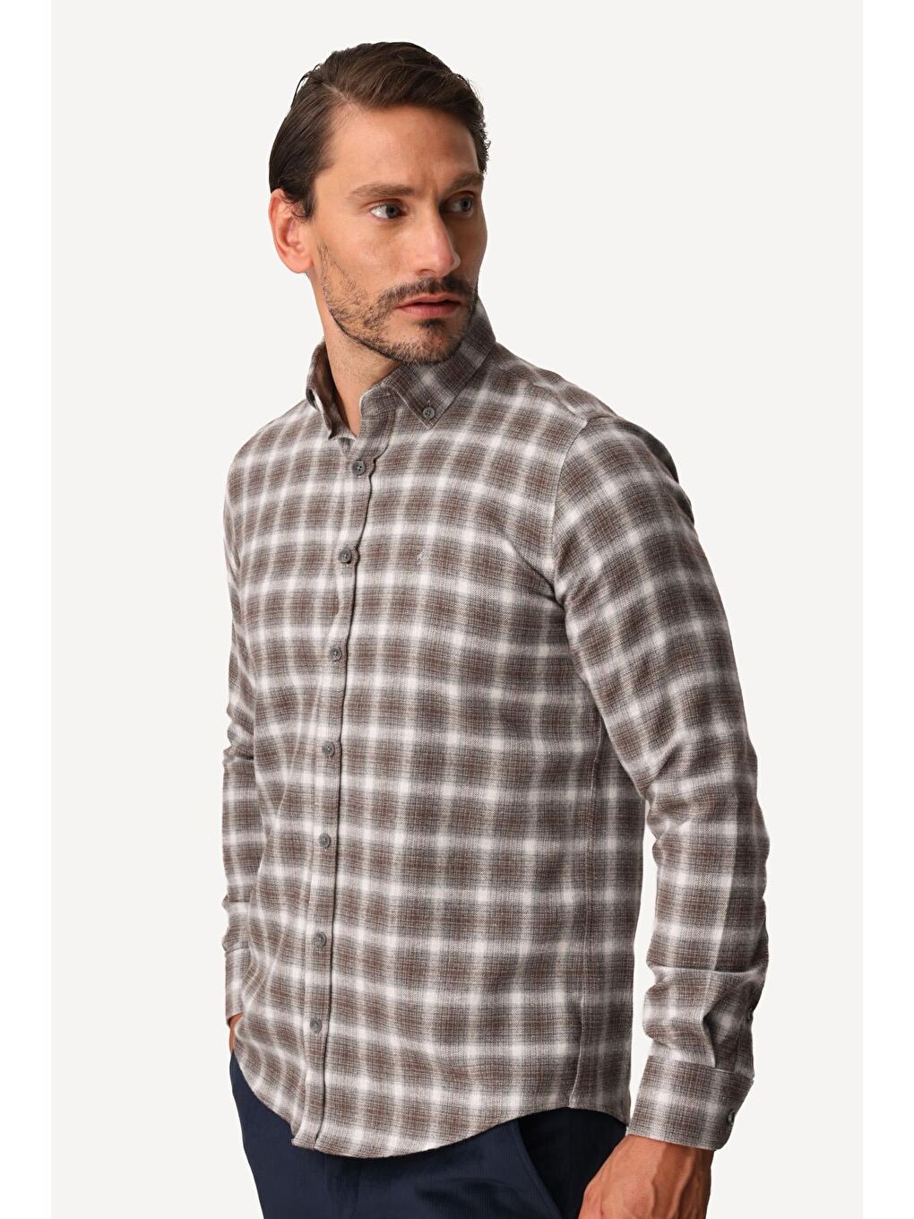 Kahverengi Erkek Kahve Dynamic Fit Düğmelİ Yaka Gömlek-4