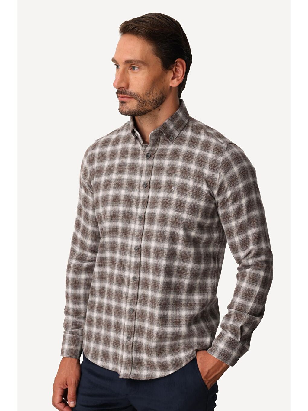 Kahverengi Erkek Kahve Dynamic Fit Düğmelİ Yaka Gömlek-5