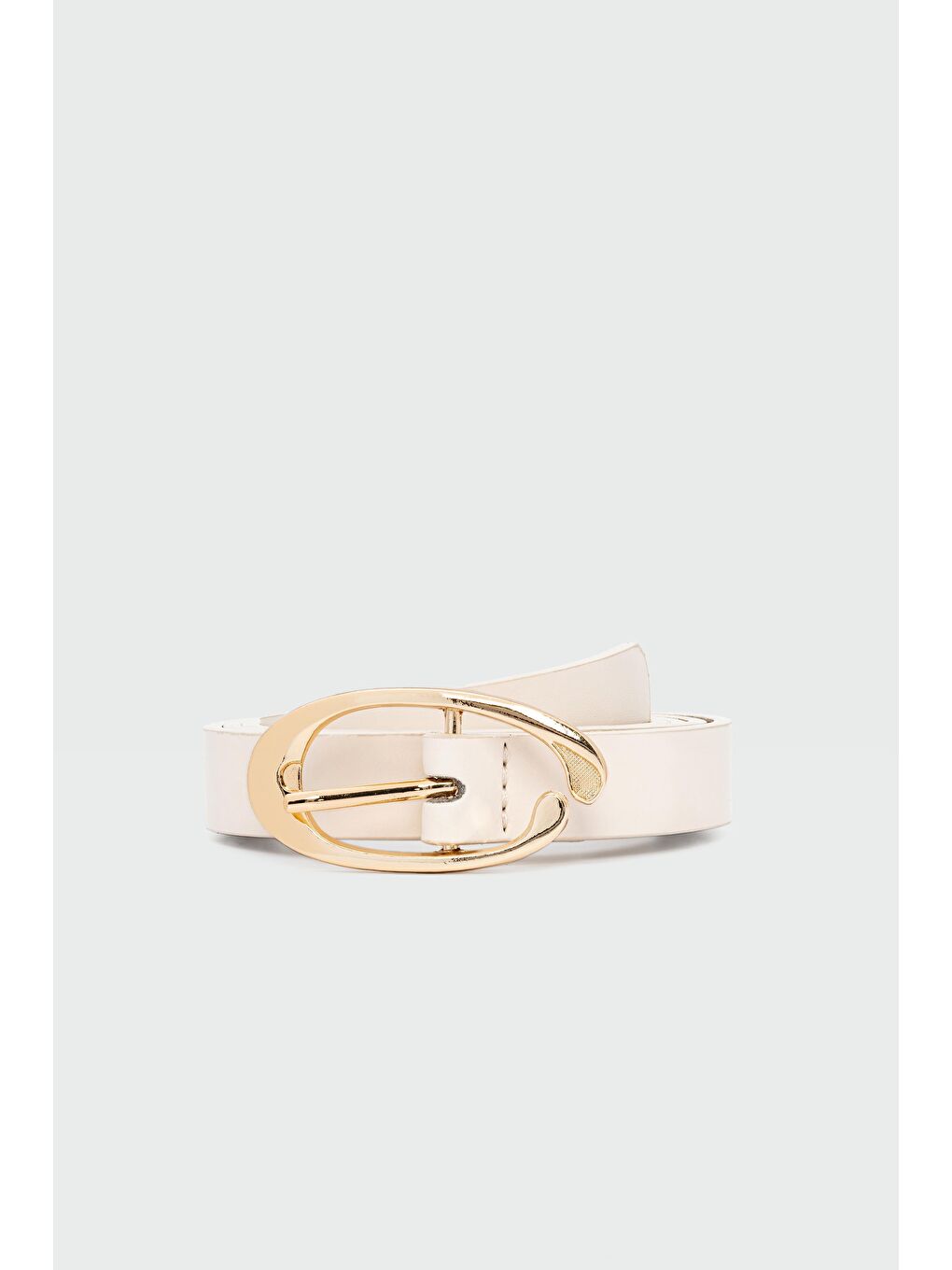 Ekru Oval Şekilli Suni Deri Kemer Krem