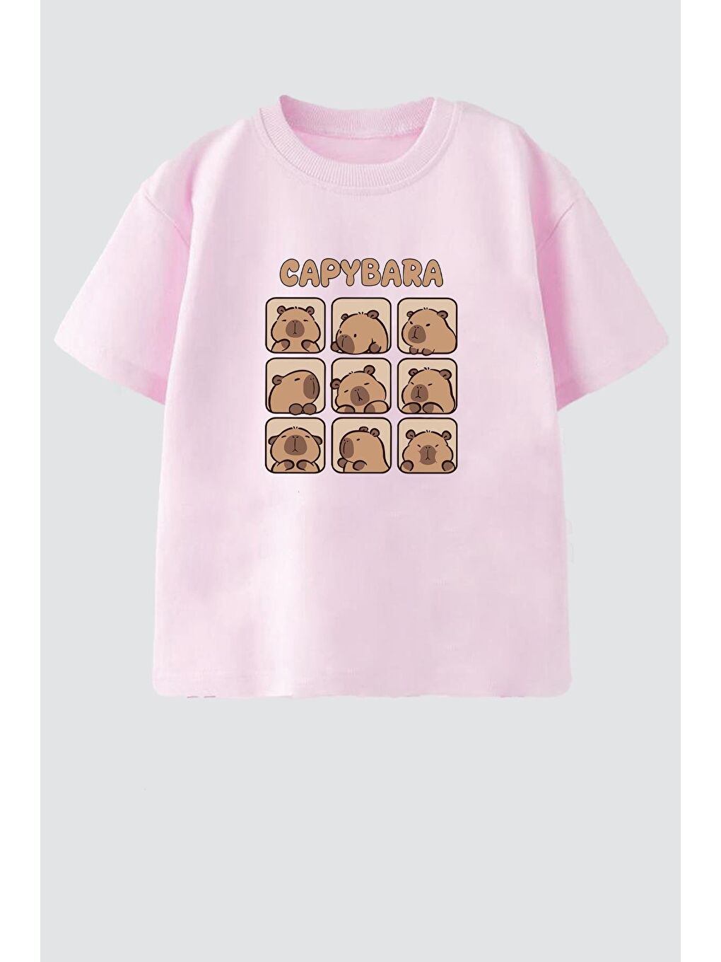 Pembe Unisex Çocuk Pamuklu Bisiklet Yaka Baskılı T-Shirt