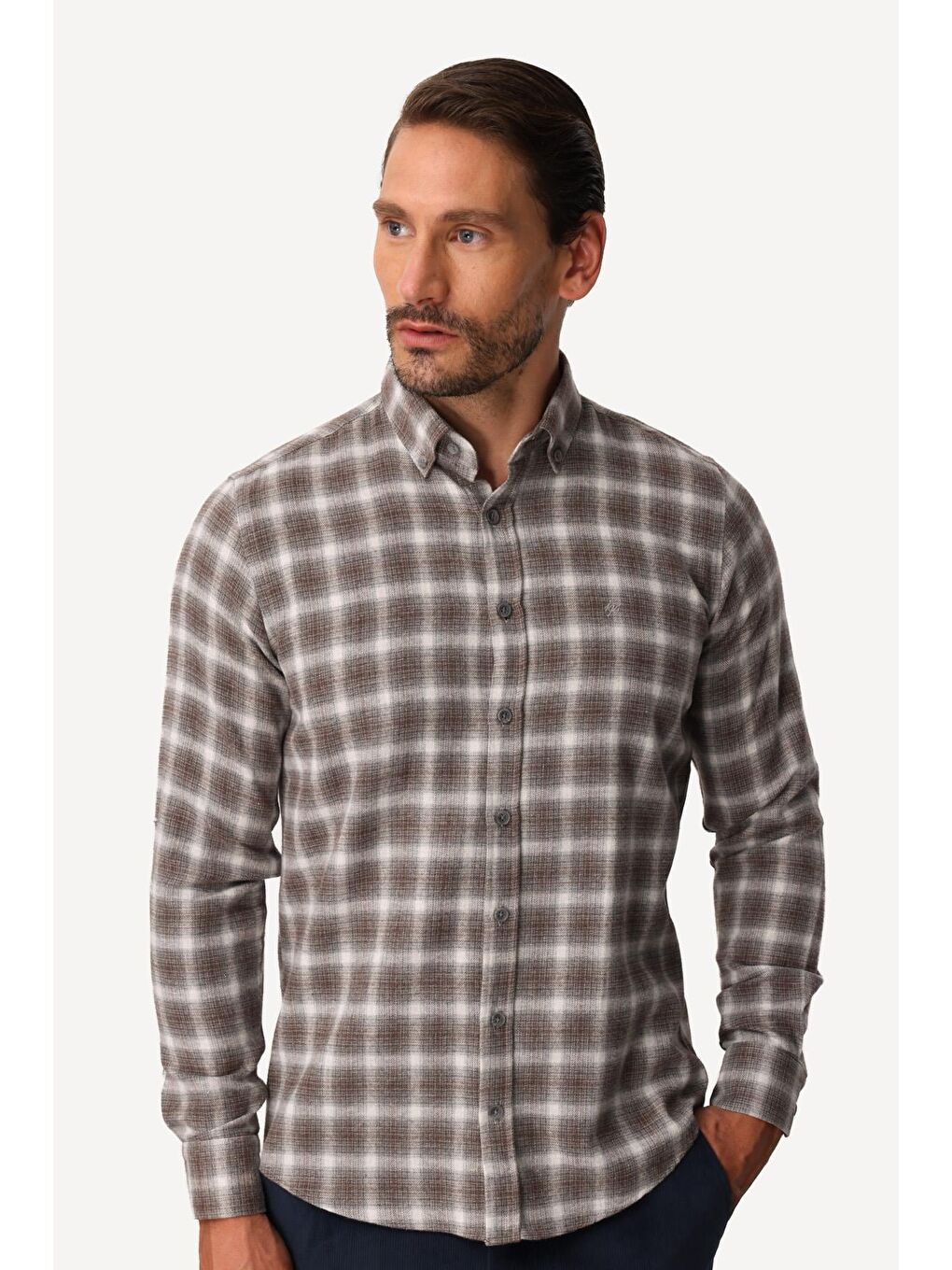 Kahverengi Erkek Kahve Dynamic Fit Düğmelİ Yaka Gömlek-6