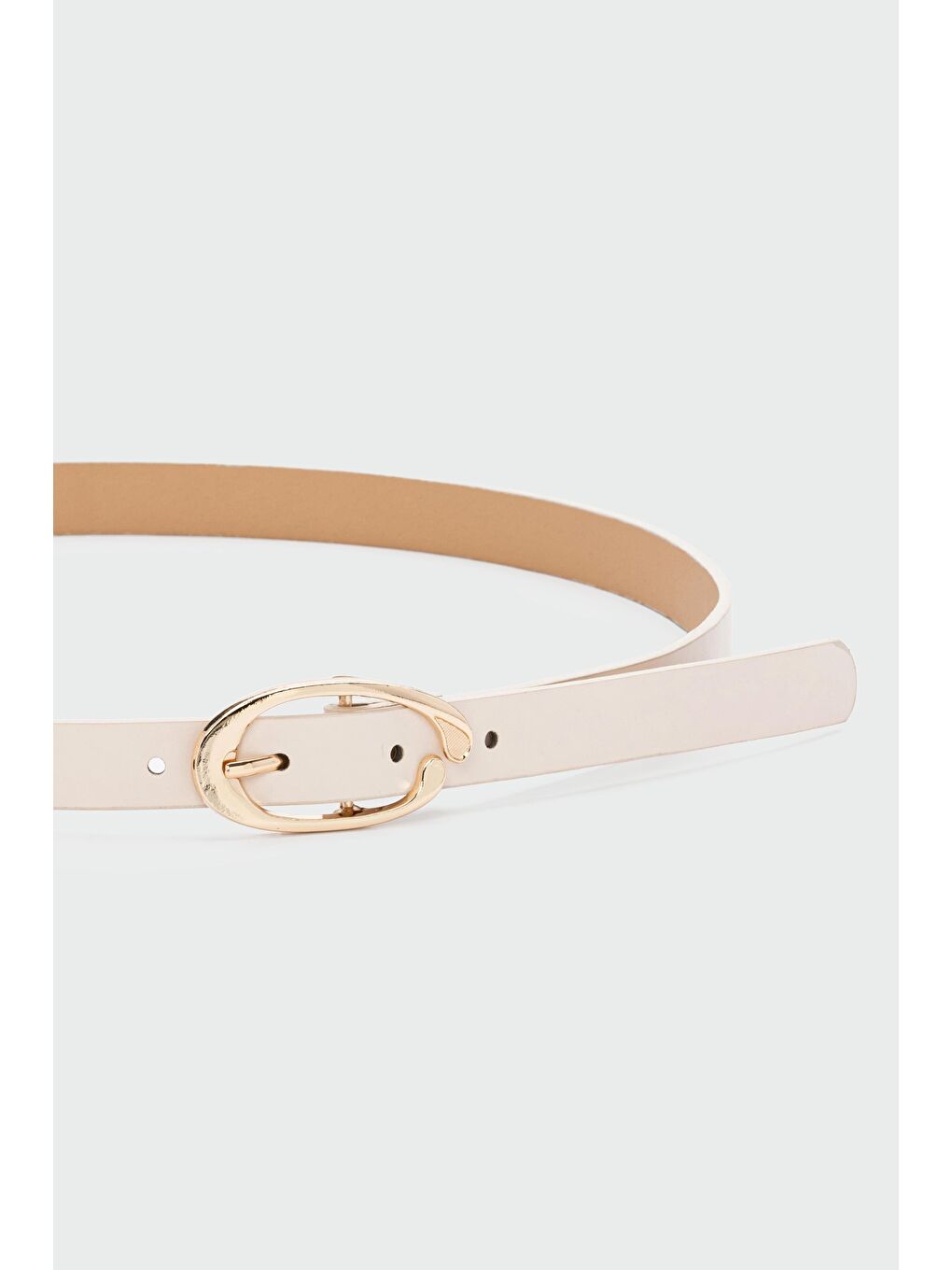 Ekru Oval Şekilli Suni Deri Kemer Krem-1