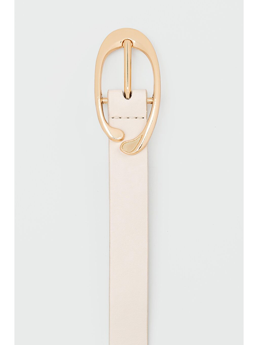 Ekru Oval Şekilli Suni Deri Kemer Krem-2