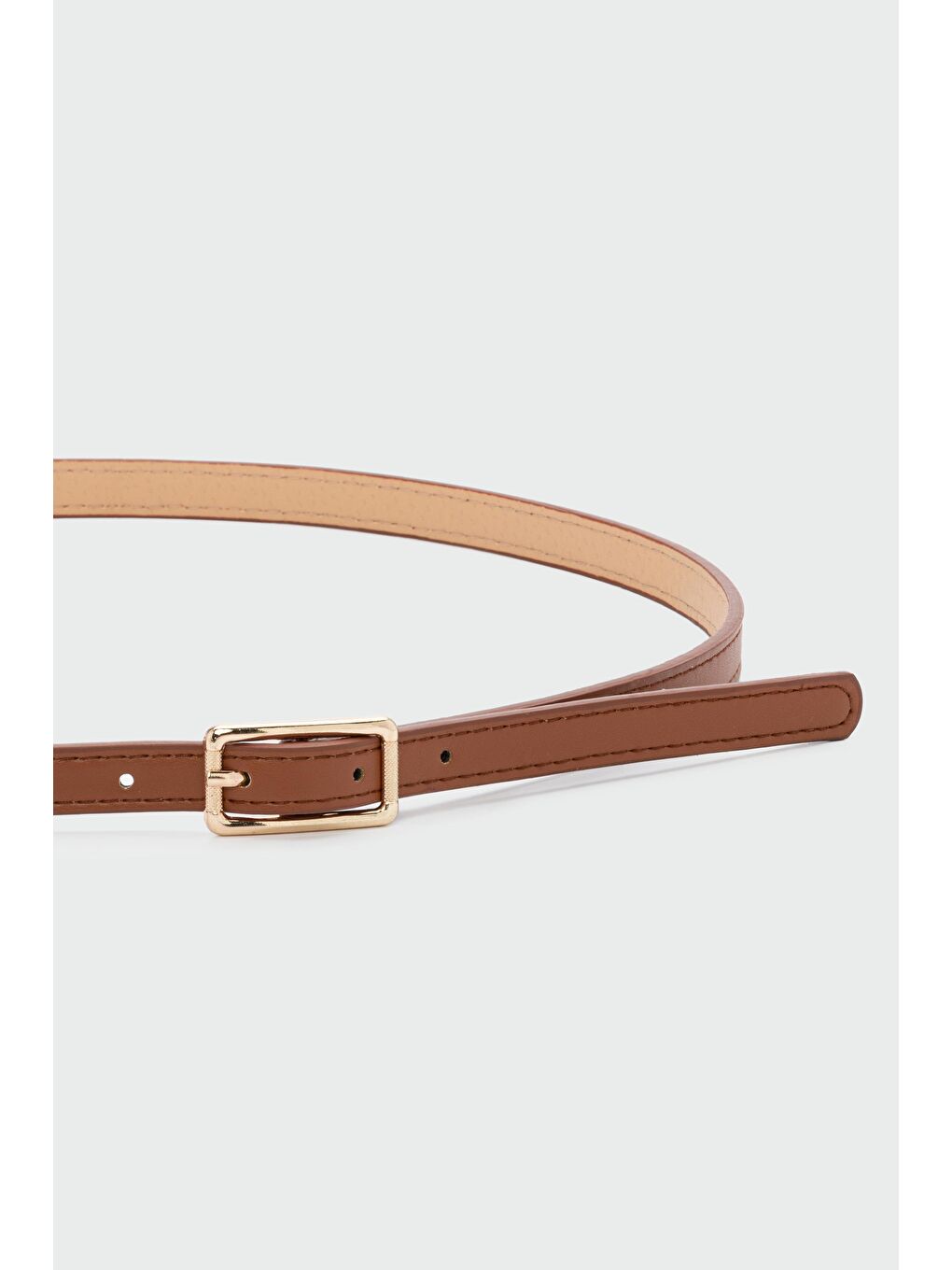 Kahverengi Dikdörtgen Tokalı İnce Suni Deni Kemer Taba-1