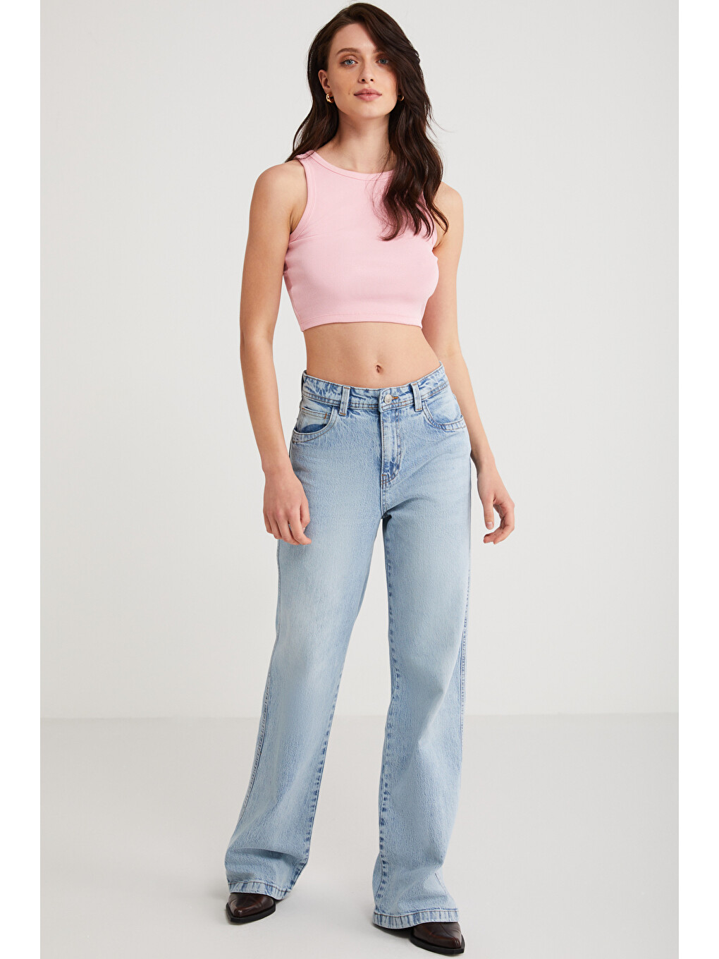 Joyce Kadın Slim Fit Dar Kalıp Sıfır Kol Bisiklet Yaka Örme Crop Pembe Atlet-3