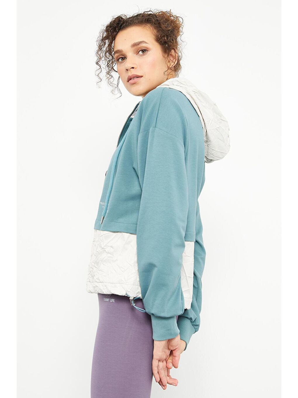 Mint Yeşili Balon Kol Paraşüt Kumaş Detaylı Kadın Oversize Sweatshirt - 97167