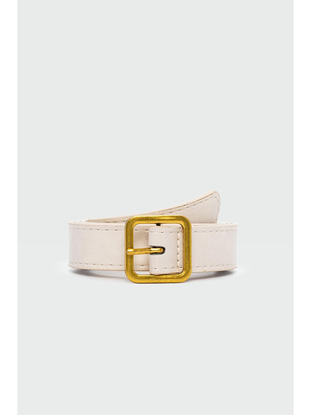 Ekru Kare Tokalı Suni Deri Kemer Krem