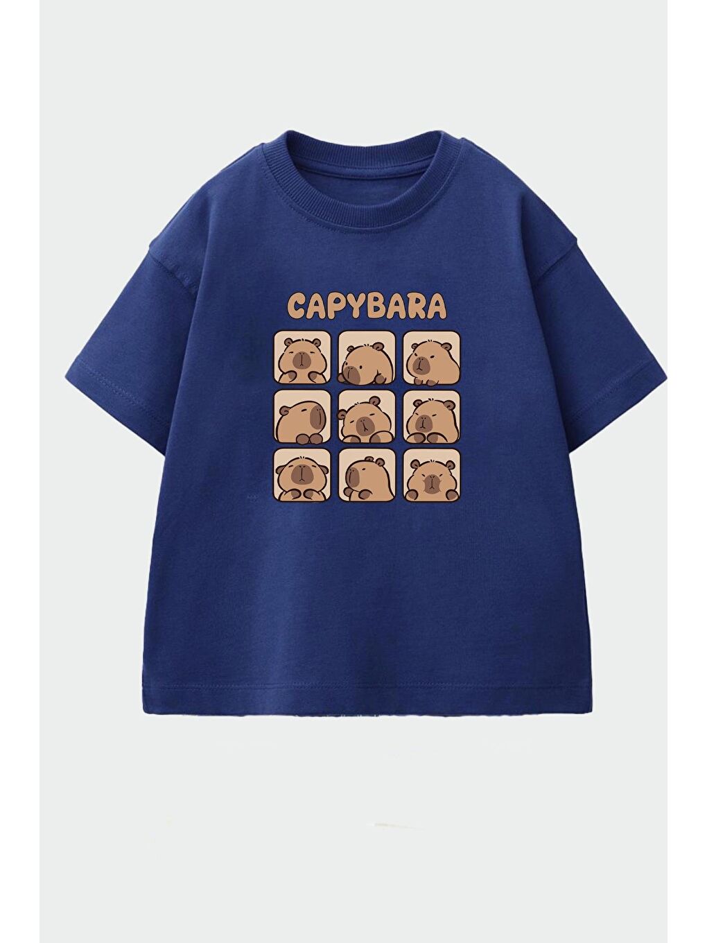 Lacivert Unisex Çocuk Pamuklu Bisiklet Yaka Baskılı T-Shirt