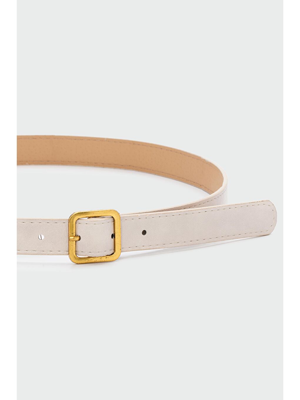 Ekru Kare Tokalı Suni Deri Kemer Krem-1