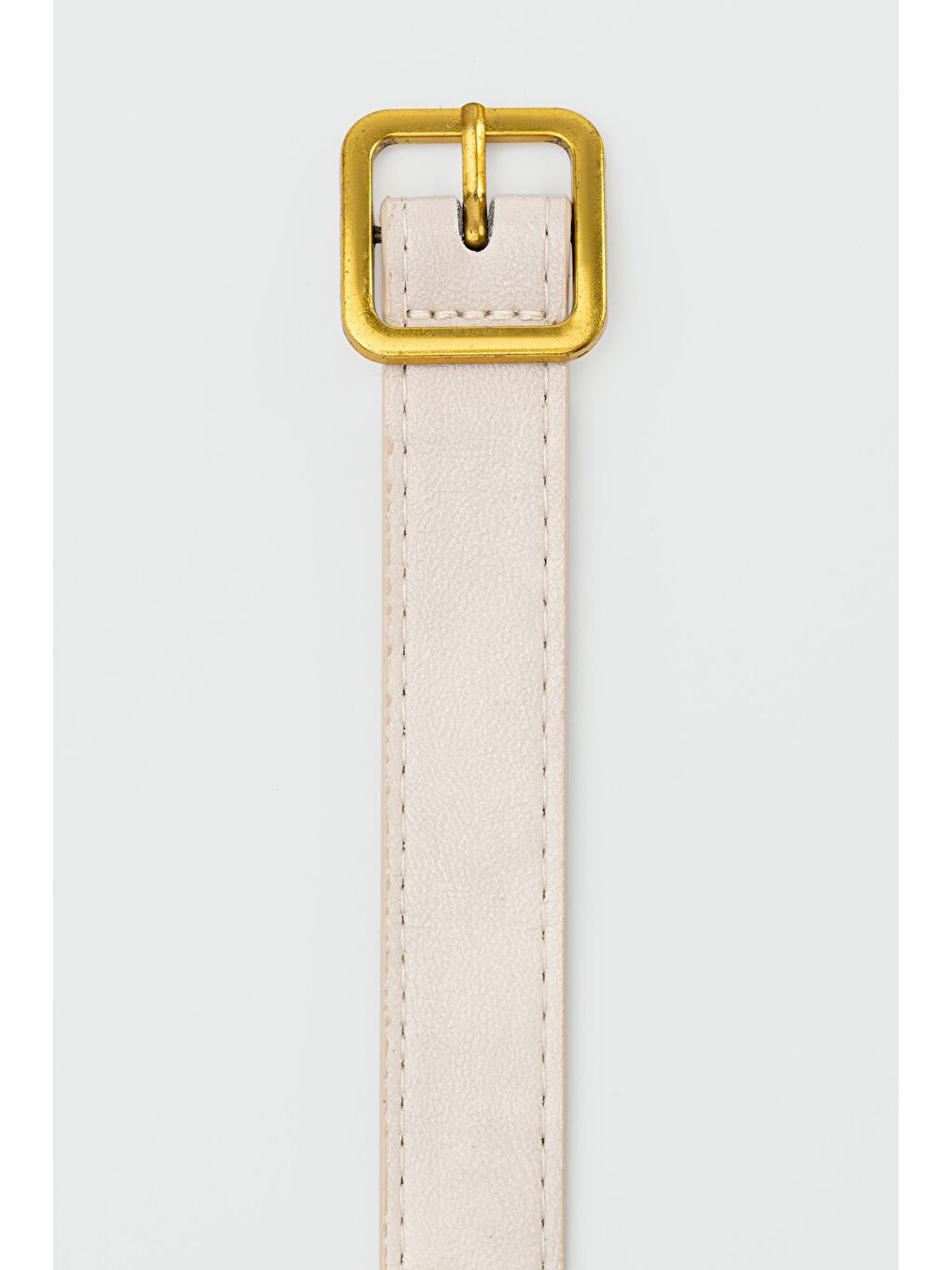 Ekru Kare Tokalı Suni Deri Kemer Krem-2