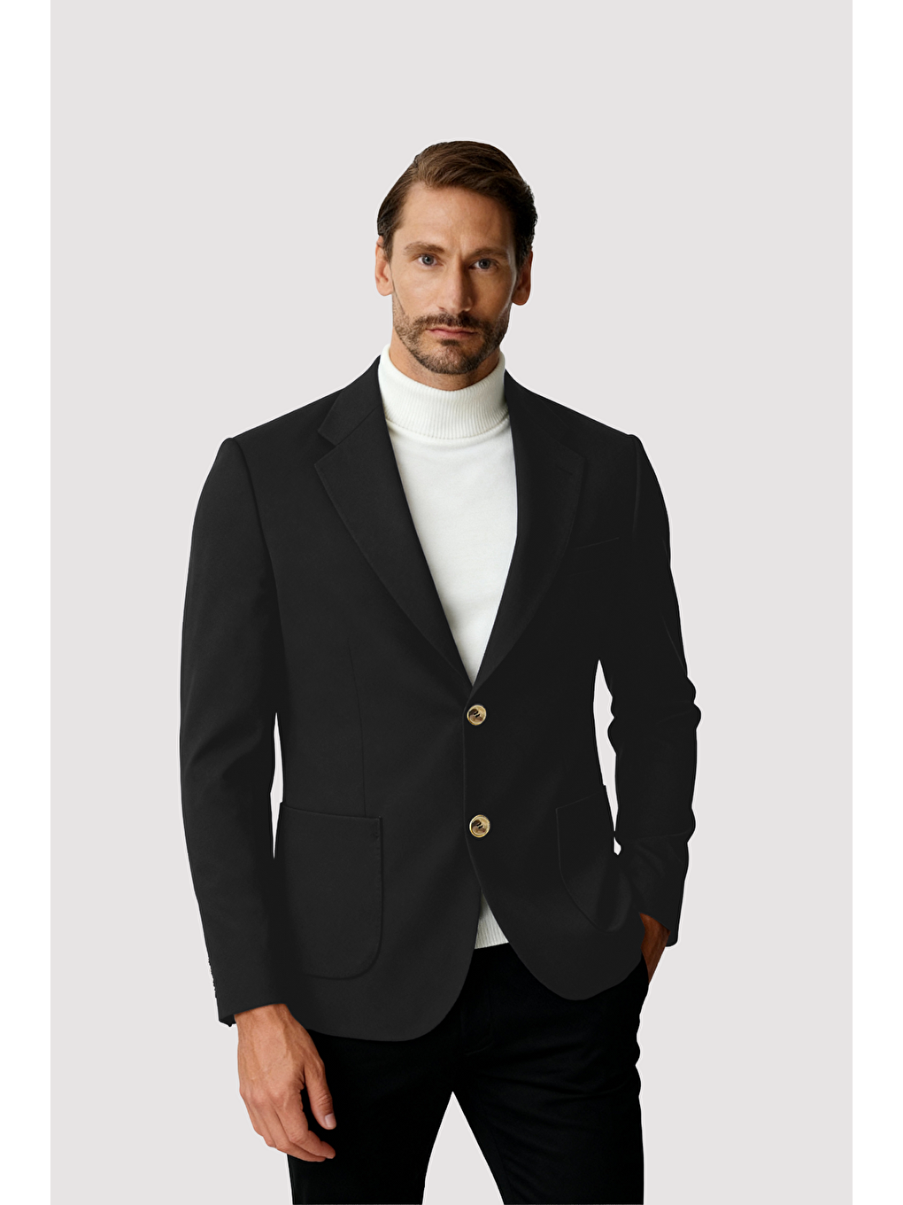 Antrasit Mono Yaka Slim Fit Dar Kalıp Erkek Ceket