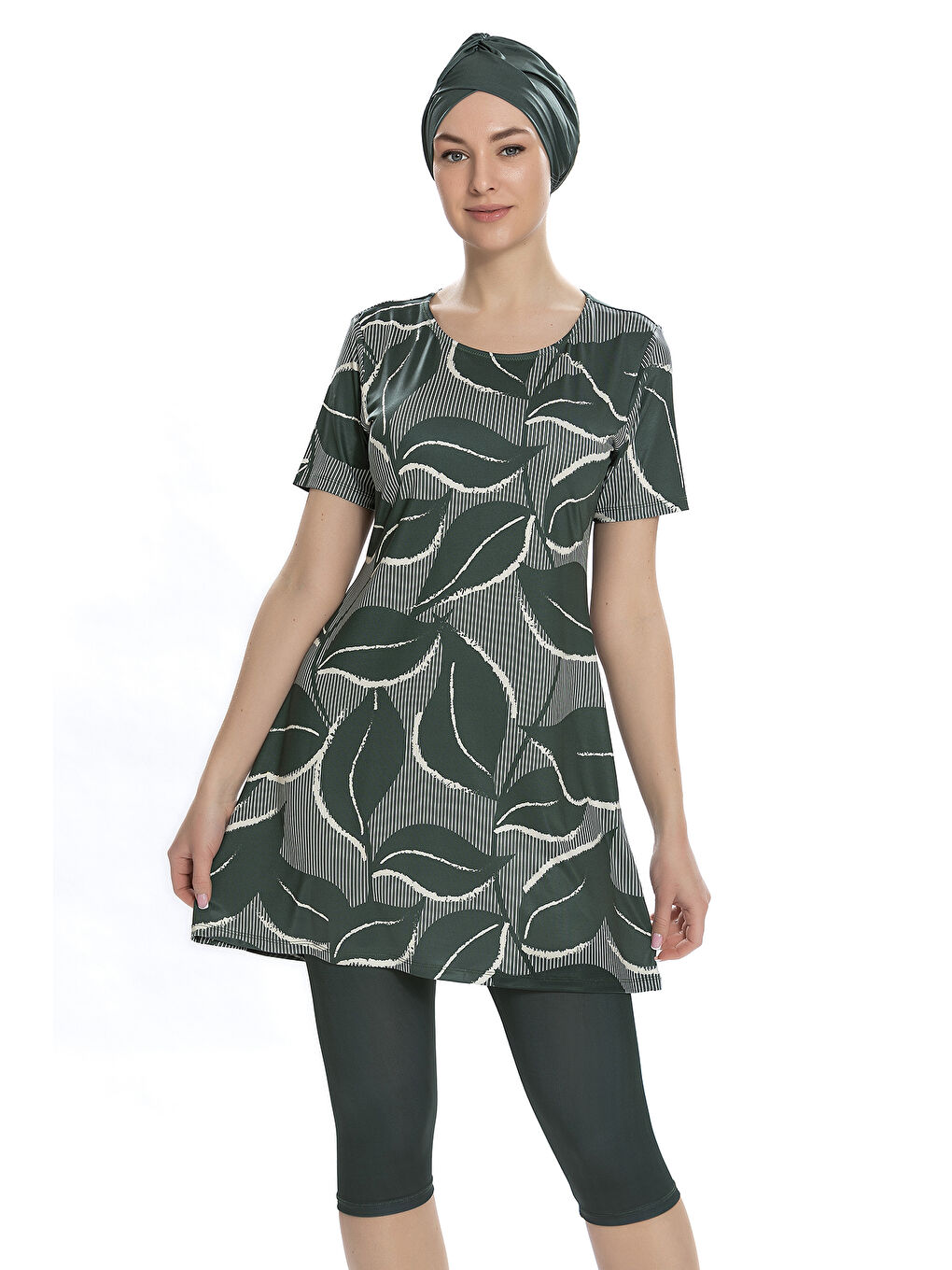 Kısa Kol Taytlı Yarı Kapalı Mayo 202-505 Haki