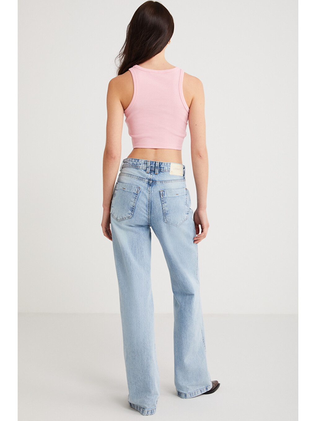 Joyce Kadın Slim Fit Dar Kalıp Sıfır Kol Bisiklet Yaka Örme Crop Pembe Atlet-5