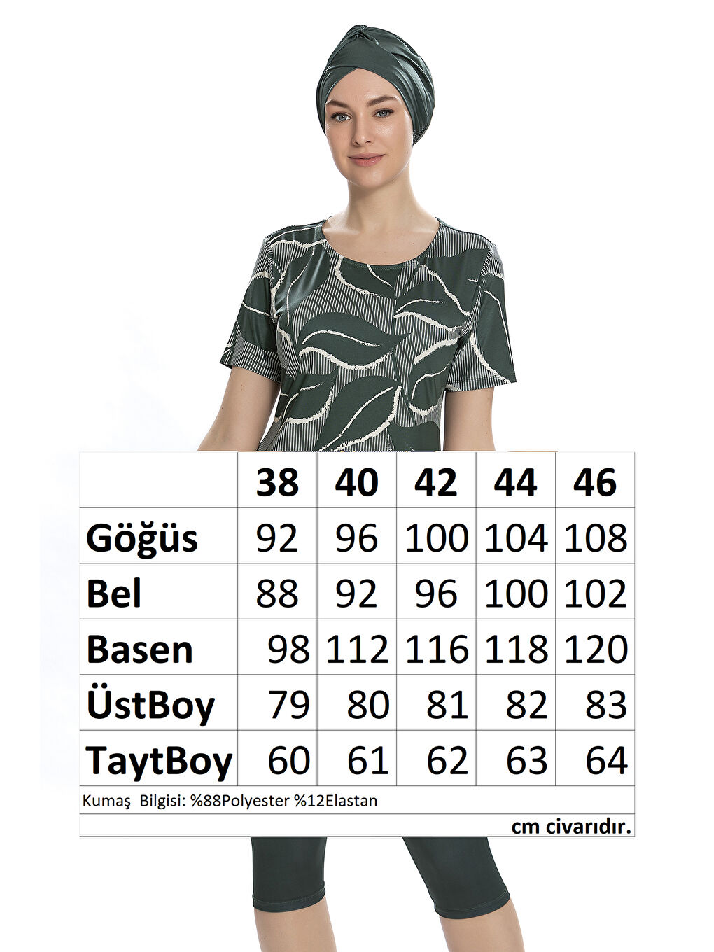 Kısa Kol Taytlı Yarı Kapalı Mayo 202-505 Haki-2