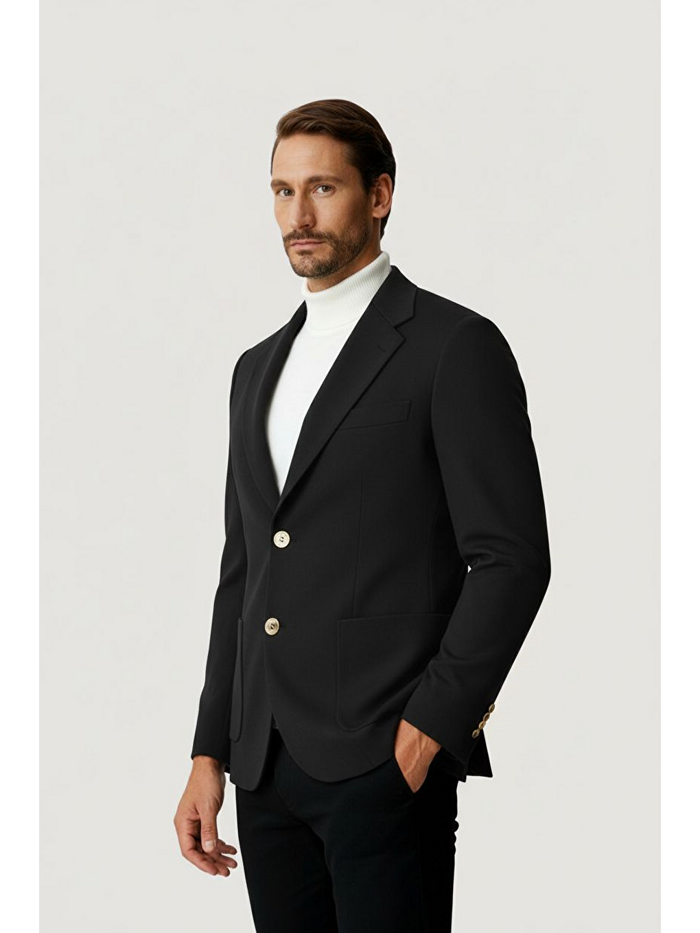 Antrasit Mono Yaka Slim Fit Dar Kalıp Erkek Ceket-2