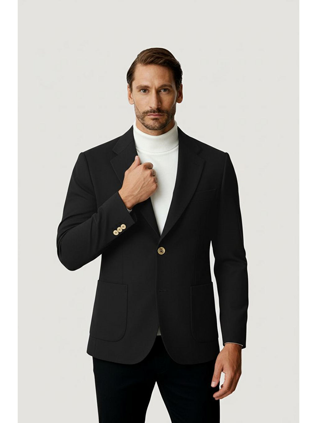 Antrasit Mono Yaka Slim Fit Dar Kalıp Erkek Ceket-4