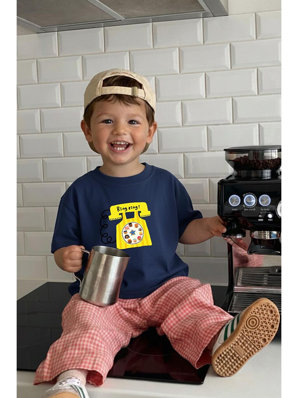 Lacivert Unisex Çocuk Pamuklu Bisiklet Yaka Baskılı T-Shirt