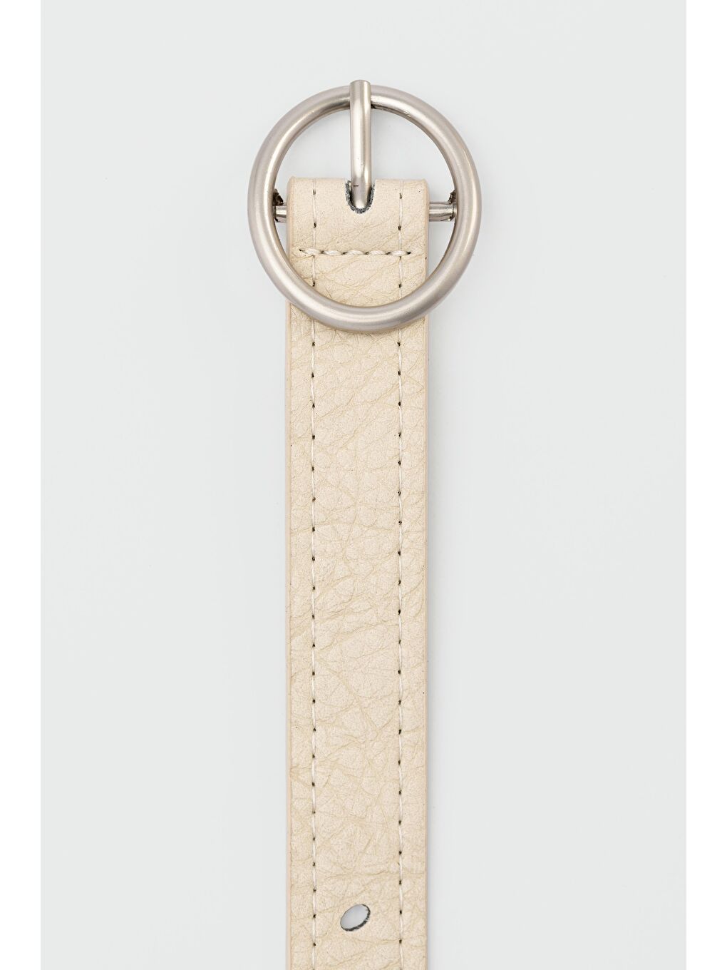 Ekru Yuvarlak Tokalı Delikli Suni Deri Kemer Krem-2