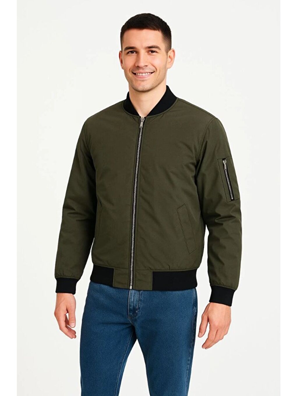 Erkek Içi Astarlı Fermuarlı Bomber Mont Ceket - Haki-2