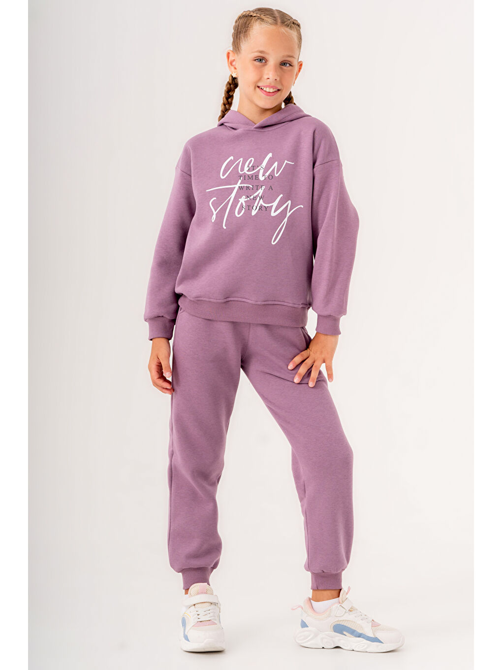 Kız Çocuk Mor It's Time To Write A New Story Baskılı 5-9 Yaş Takım - 3561-2