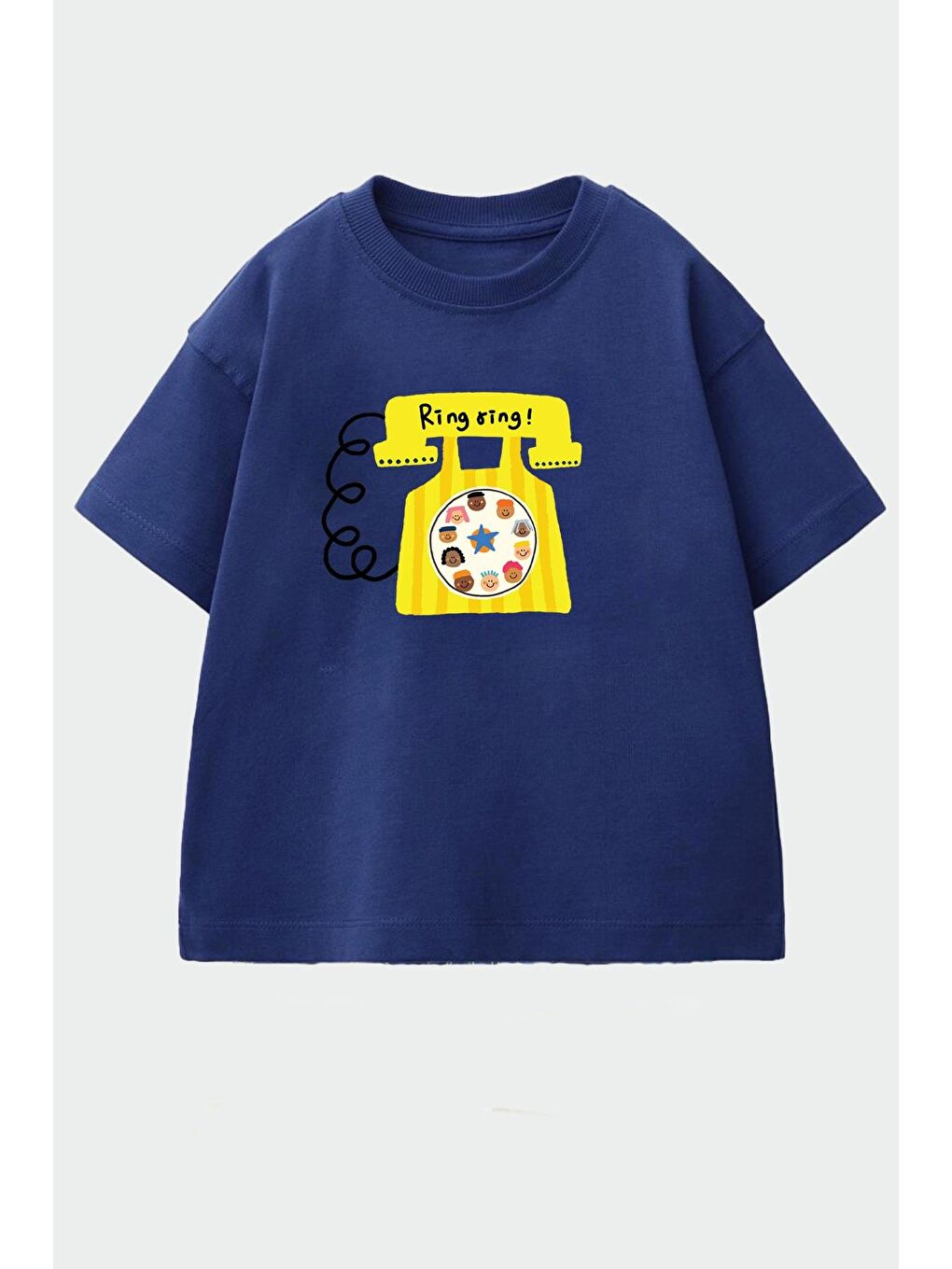 Lacivert Unisex Çocuk Pamuklu Bisiklet Yaka Baskılı T-Shirt-1