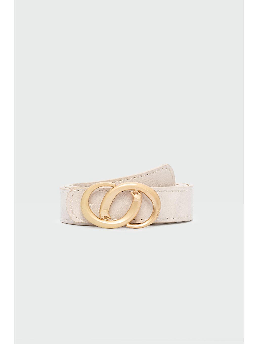 Ekru Asimetrik Tokalı Suni Deri Kemer Krem