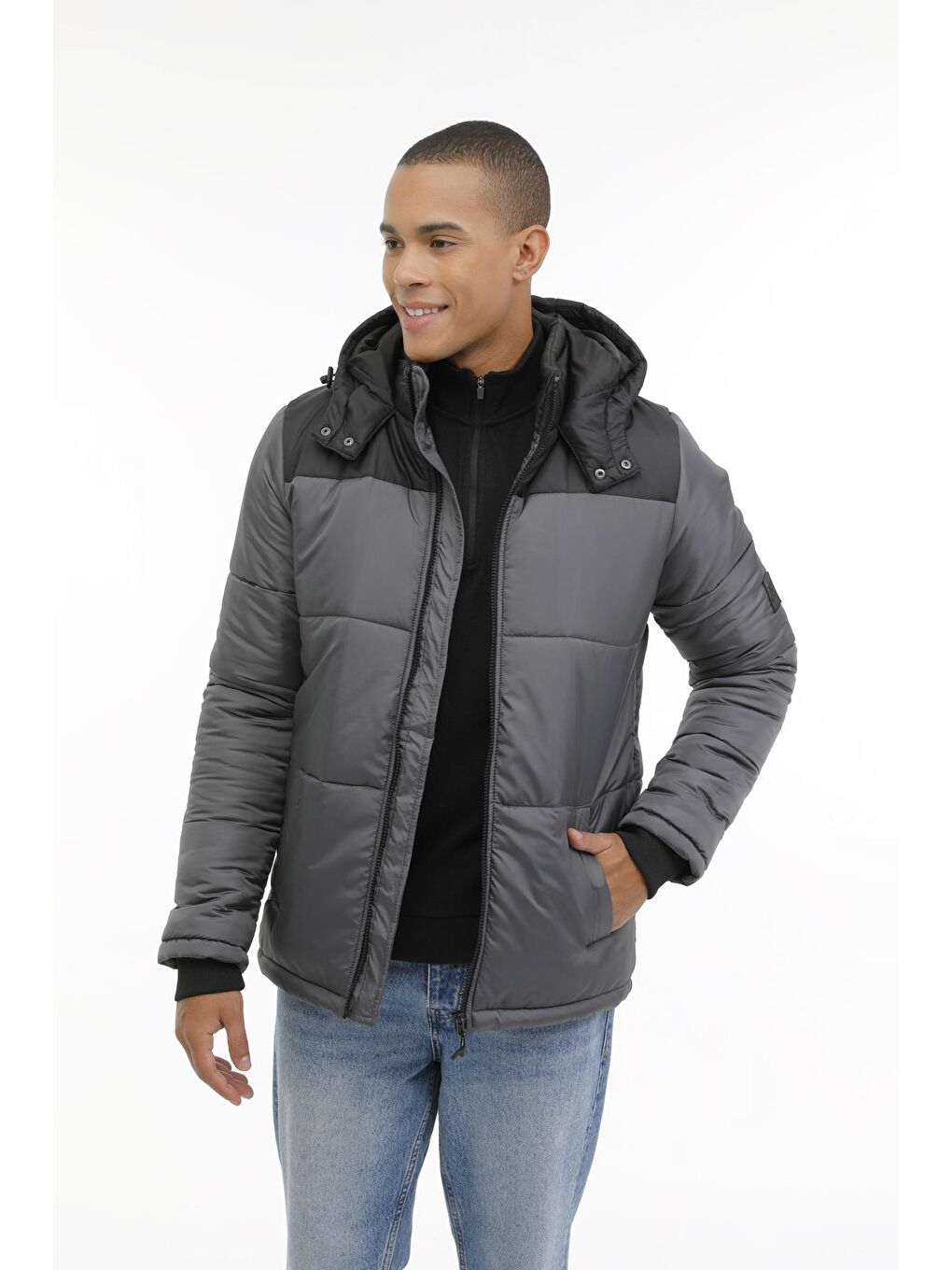 Kinetix Gri-Siyah ML ARNY-C COAT 3PR Gri Erkek Kısa Kaban - 4