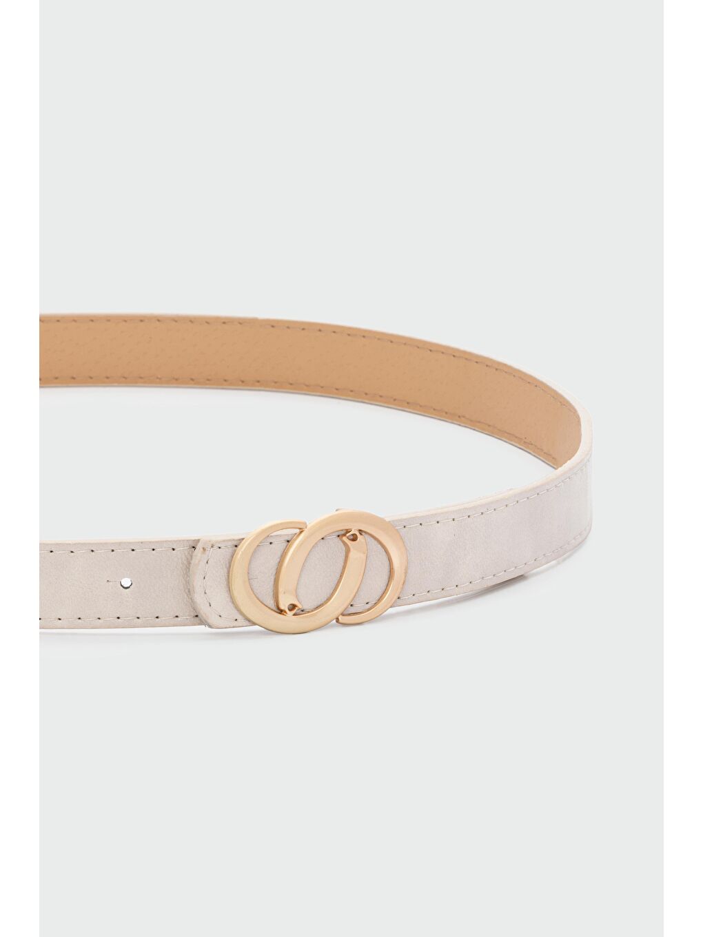 Ekru Asimetrik Tokalı Suni Deri Kemer Krem-1