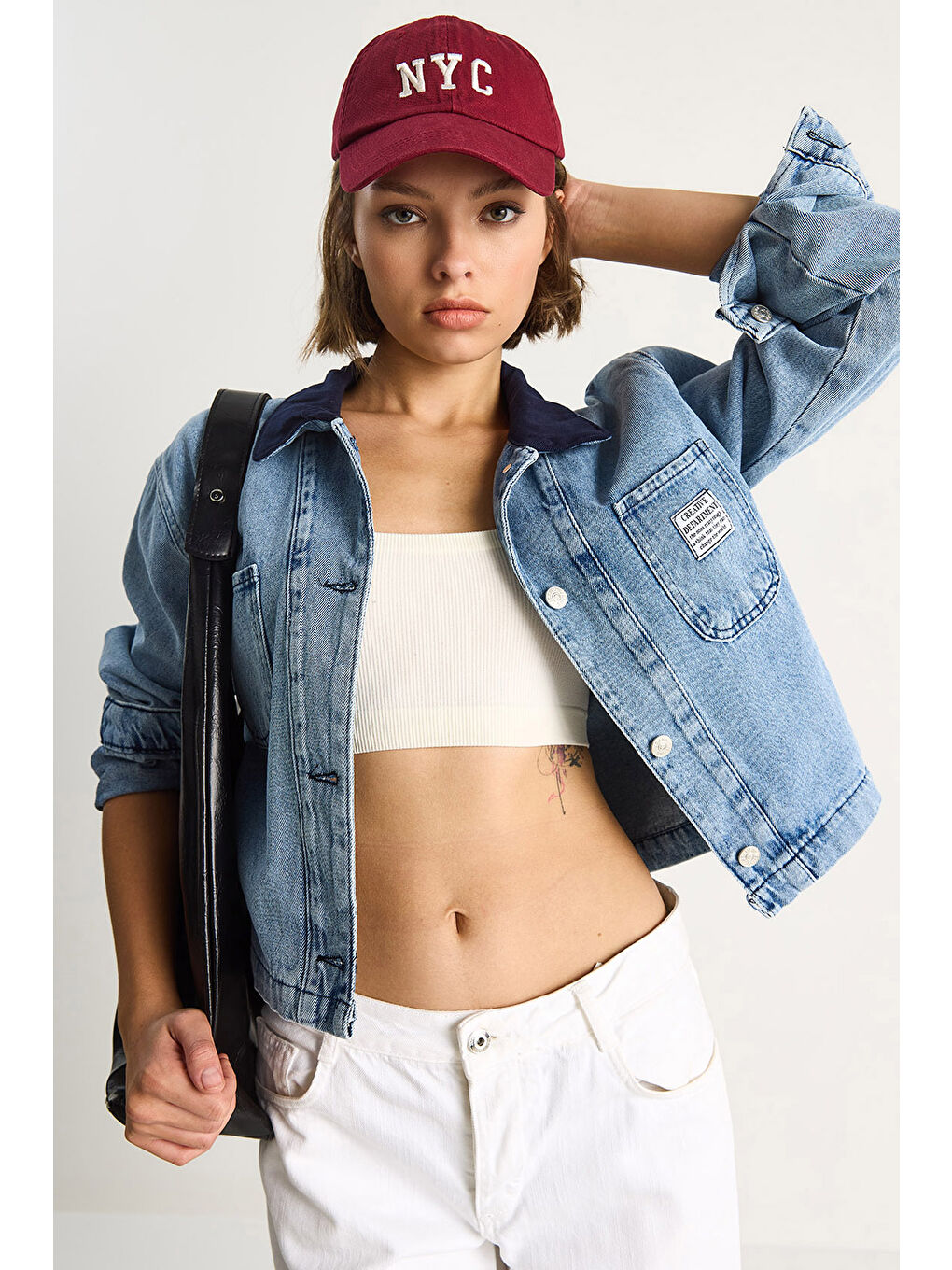 Mavi Kadın % Pamuk Slim Fit Kontrast Yakalı Mevsimlik Denim Ceket