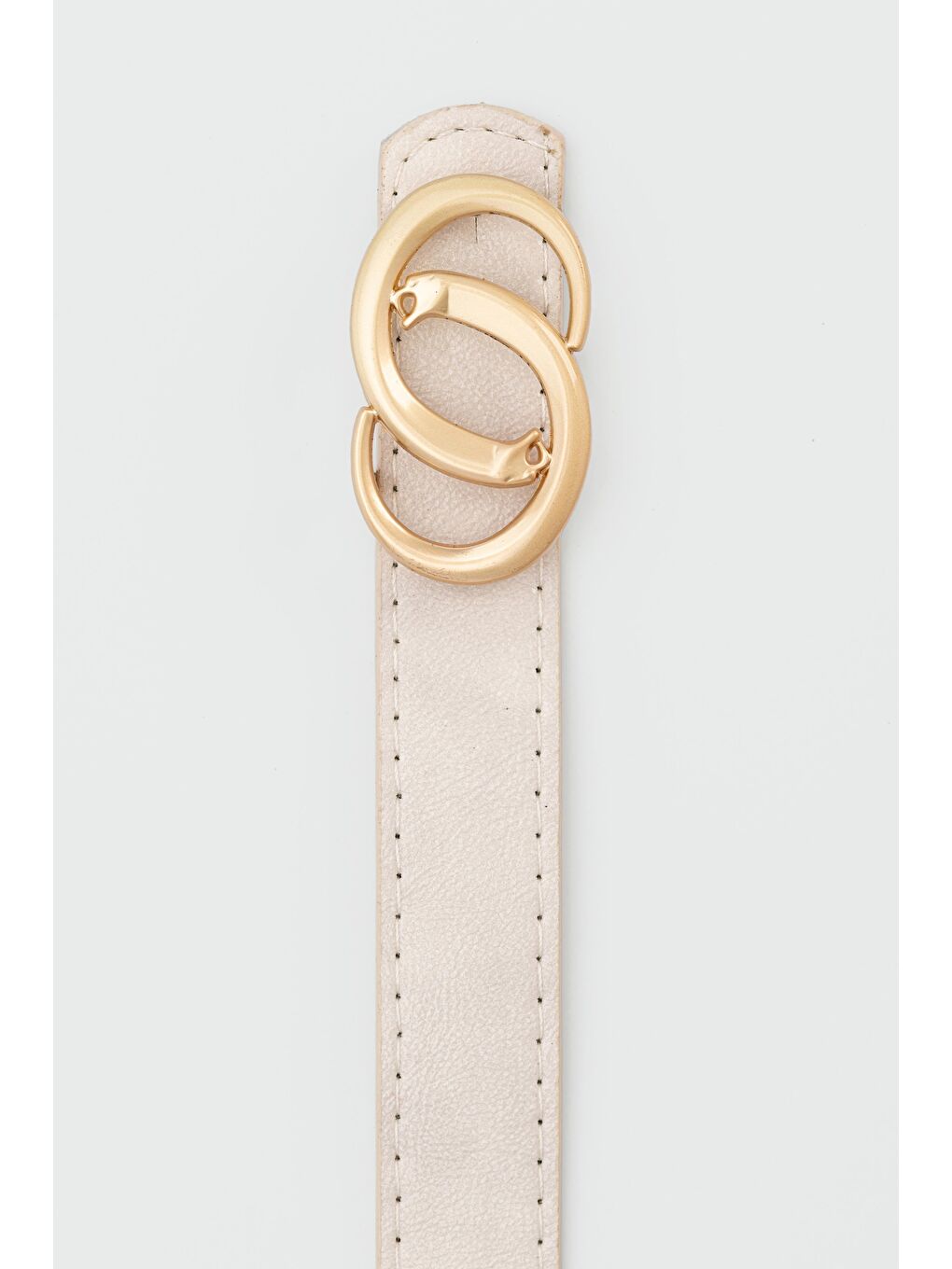 Ekru Asimetrik Tokalı Suni Deri Kemer Krem-2