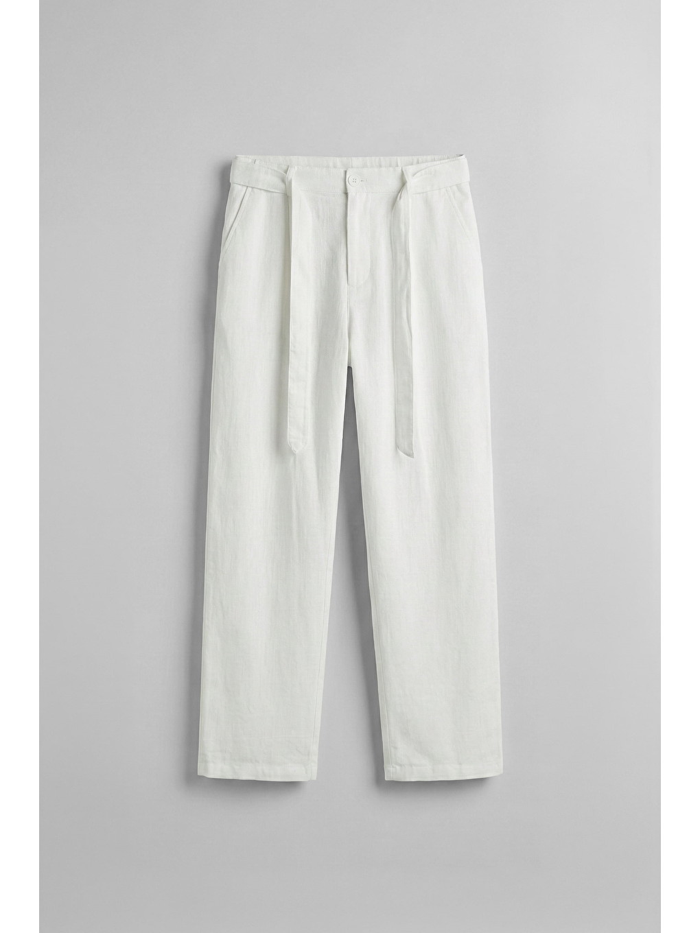 Erkek Baggy Kuşaklı Beli Lastikli Pamuklu Pantolon Beyaz