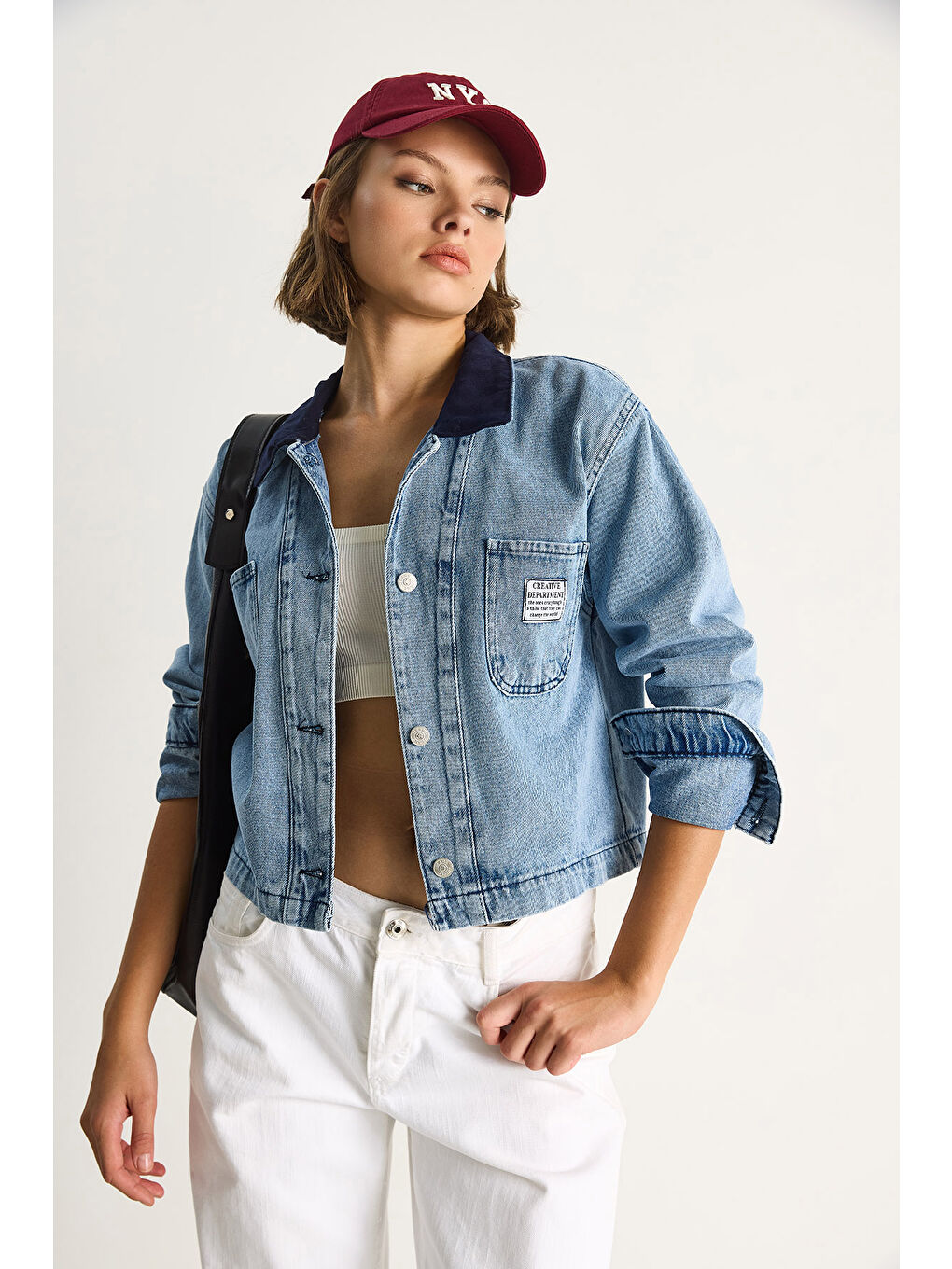 Mavi Kadın % Pamuk Slim Fit Kontrast Yakalı Mevsimlik Denim Ceket-2