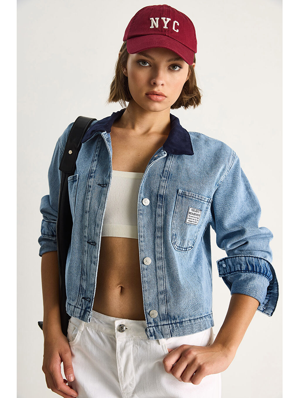 Mavi Kadın % Pamuk Slim Fit Kontrast Yakalı Mevsimlik Denim Ceket-3