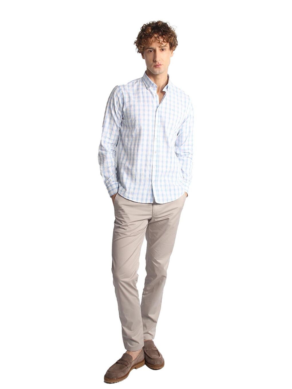 Mavi Dynamic Fit Düğmeli Yaka Ekose Uzun Kollu Cepsiz %100 Pamuk Gömlek-2