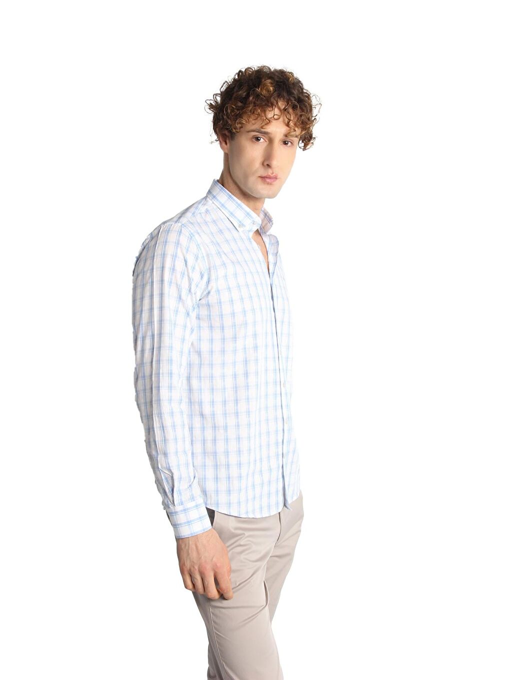 Mavi Dynamic Fit Düğmeli Yaka Ekose Uzun Kollu Cepsiz %100 Pamuk Gömlek-3