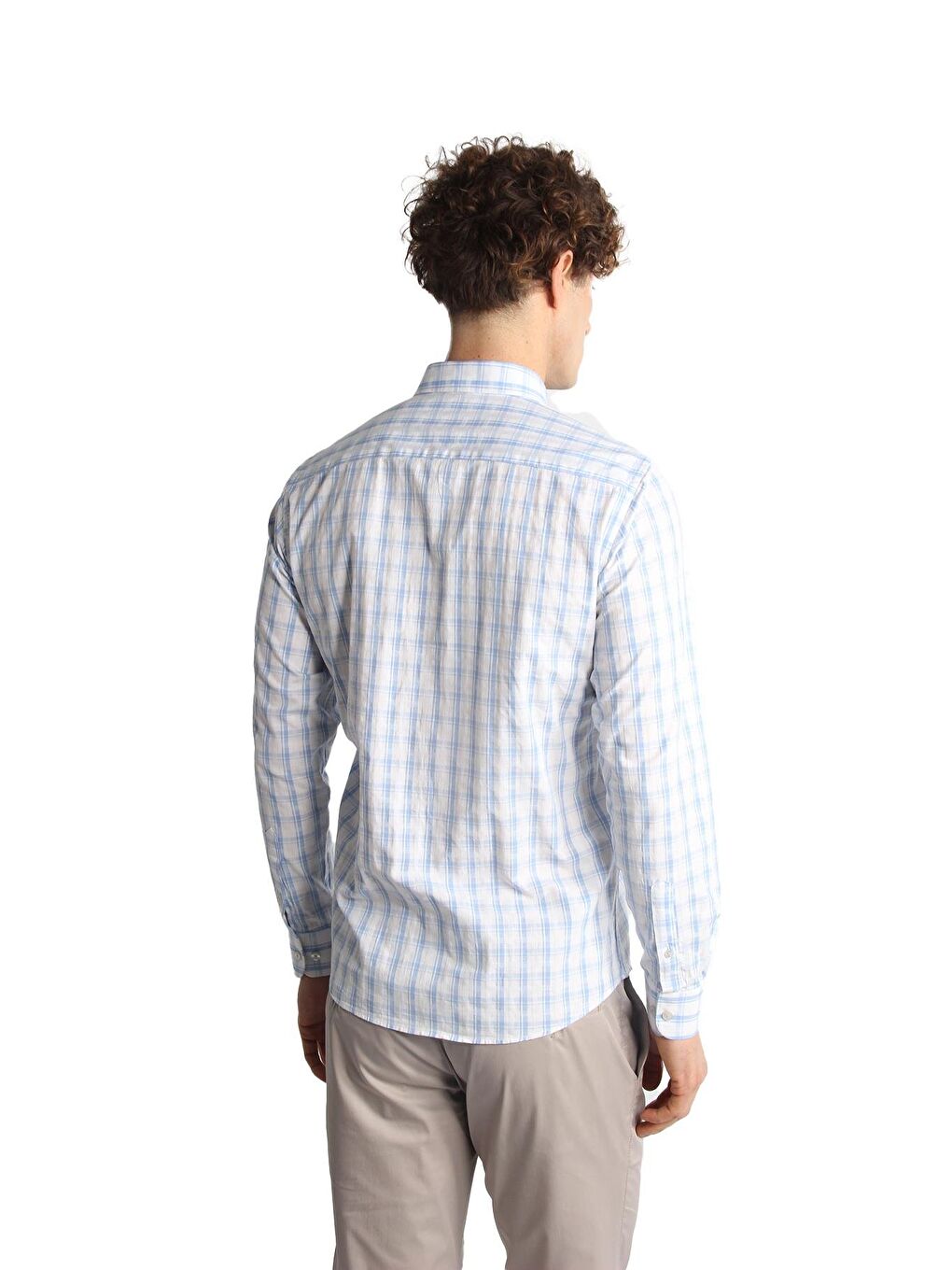 Mavi Dynamic Fit Düğmeli Yaka Ekose Uzun Kollu Cepsiz %100 Pamuk Gömlek-4