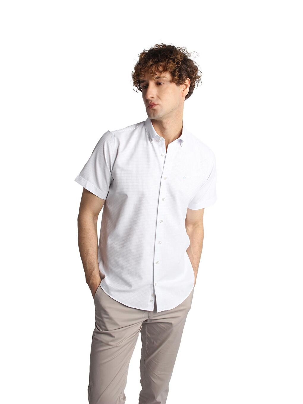 Erkek Mavi Regularfit / Rahat Kalıp Düğmeli Yaka Gömlek Kısa Kol-1